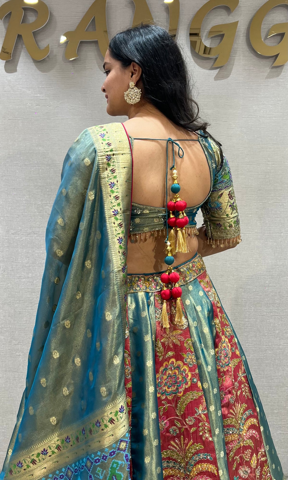 Rama and Golden banarasi Embroidered Silk Lehenga set