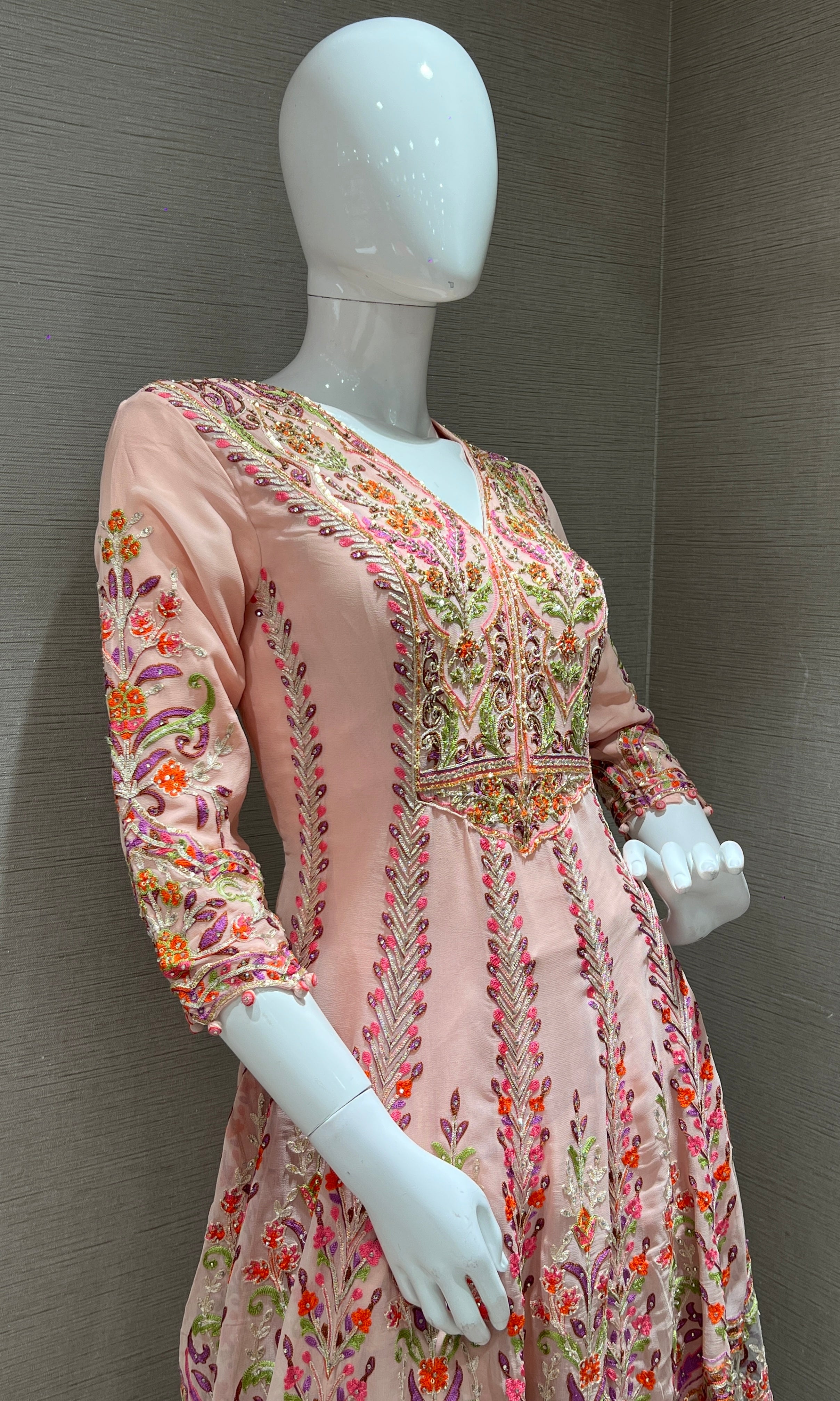 Peach Embroidered Sharara Palazzo