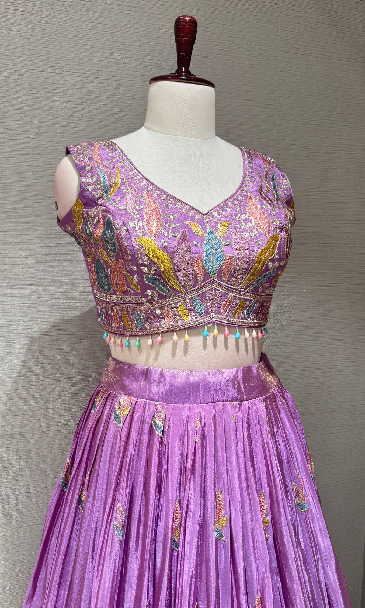 Lilac Tissue silk Floral Print Lehenga Set