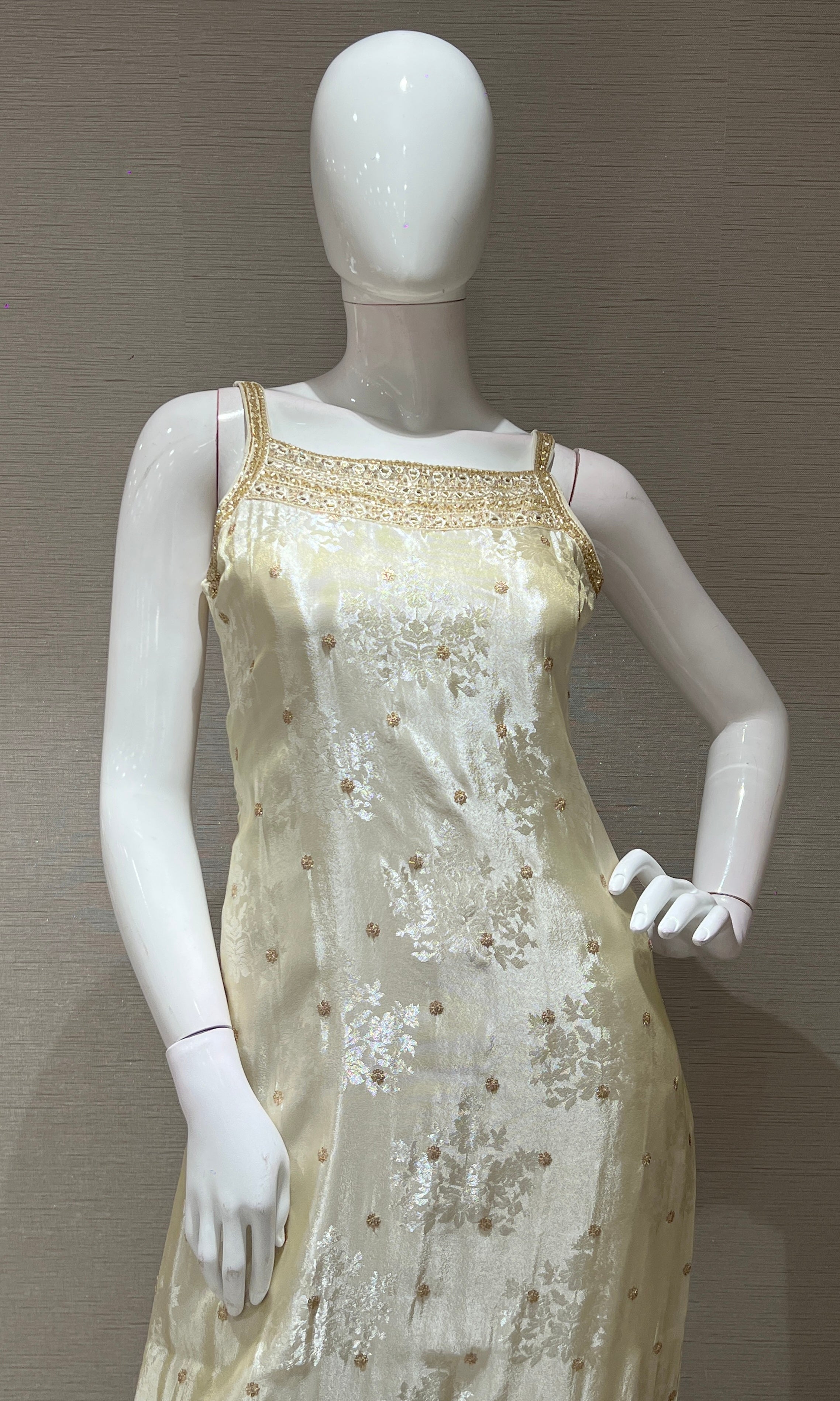 cream and gold embroidered kurta set