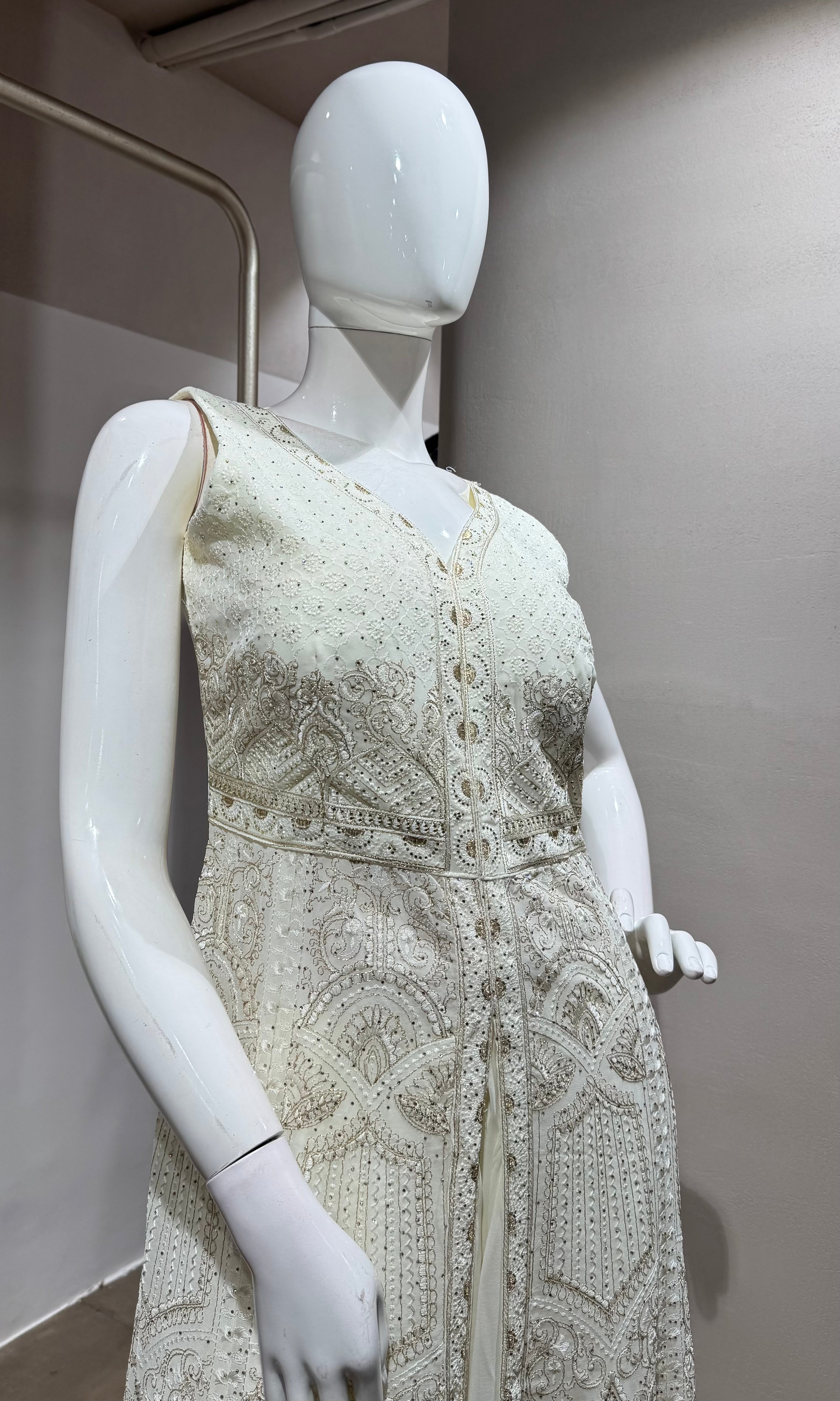 CREAM FRONT SLIT ANARKALI & PALAZZO SET