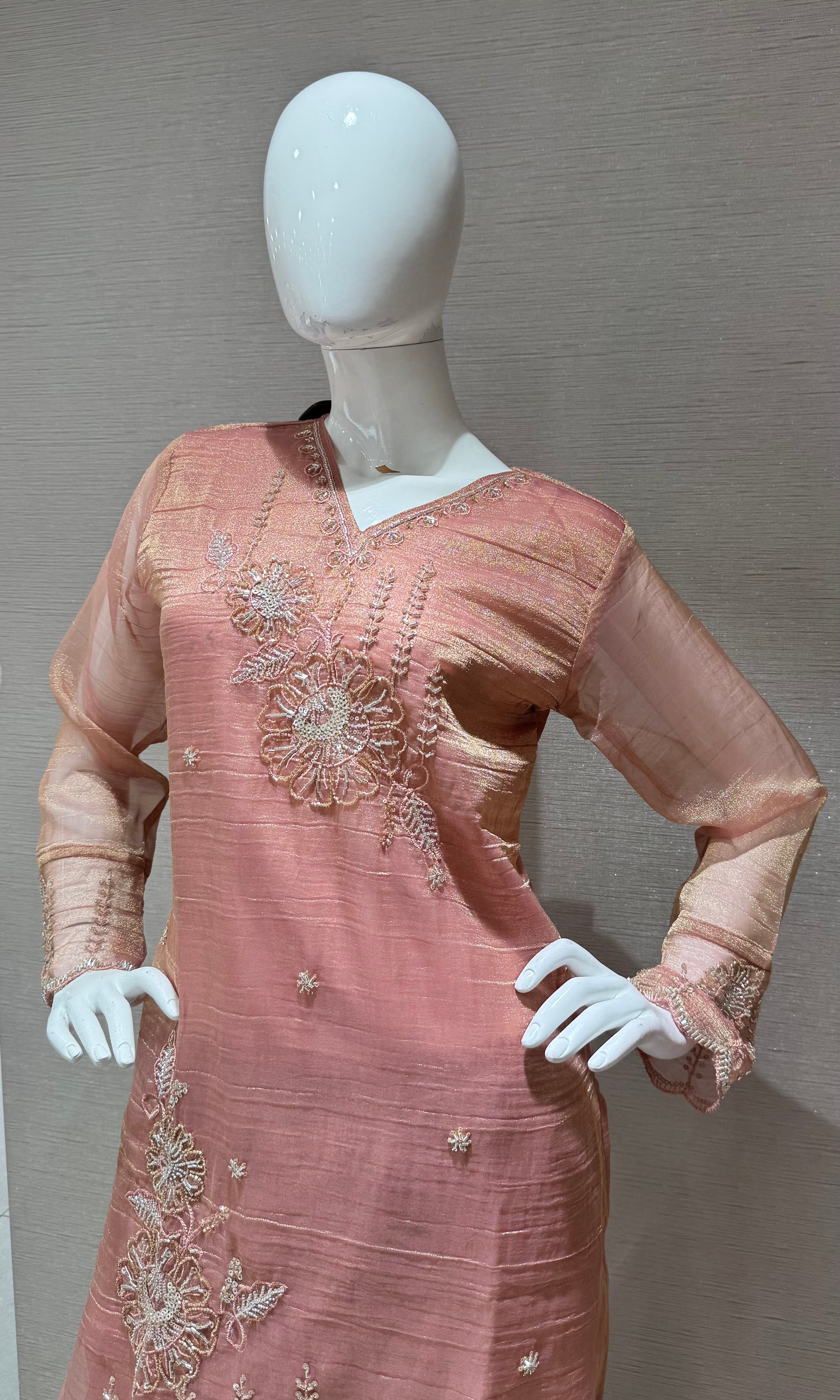 Peach Floral Embroidered Salwar Co-Ord set