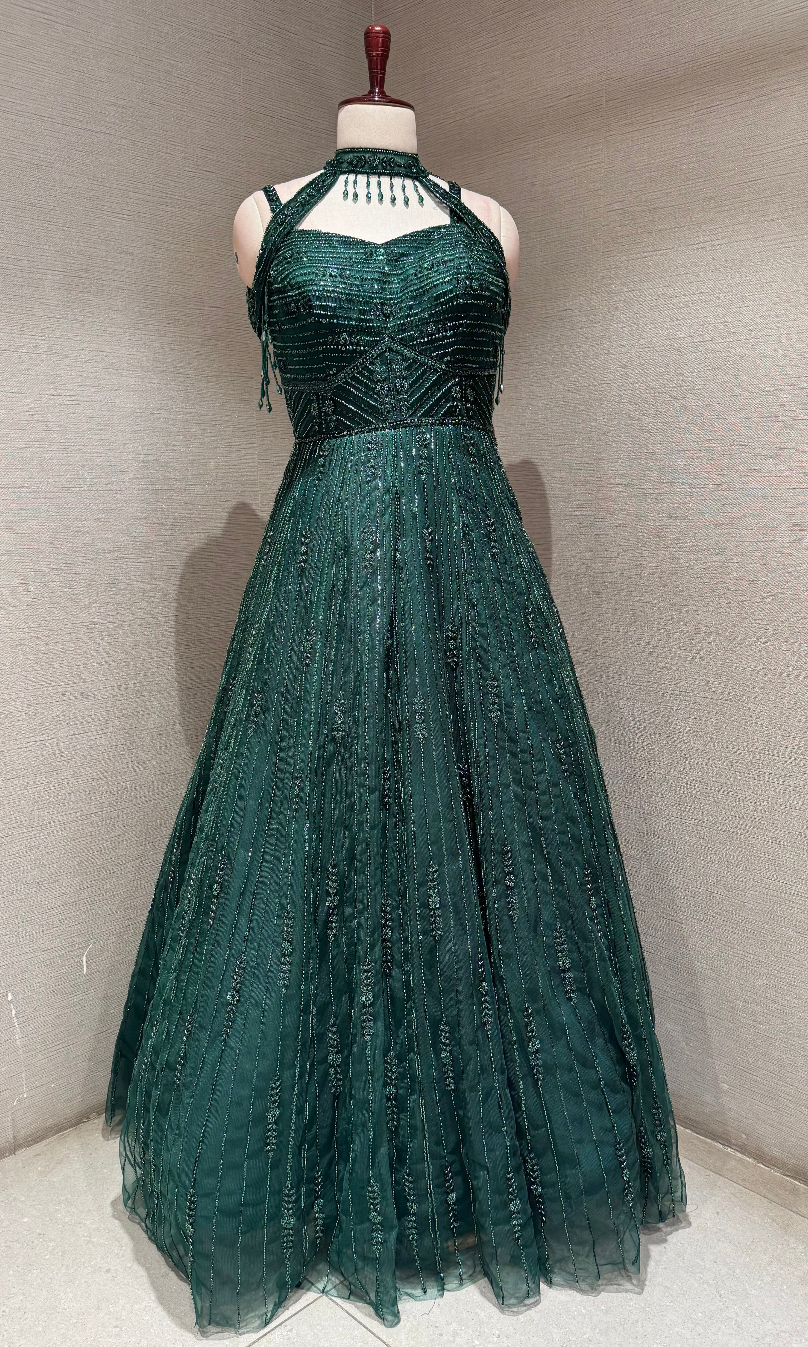 Green Halter Neck Ballgown