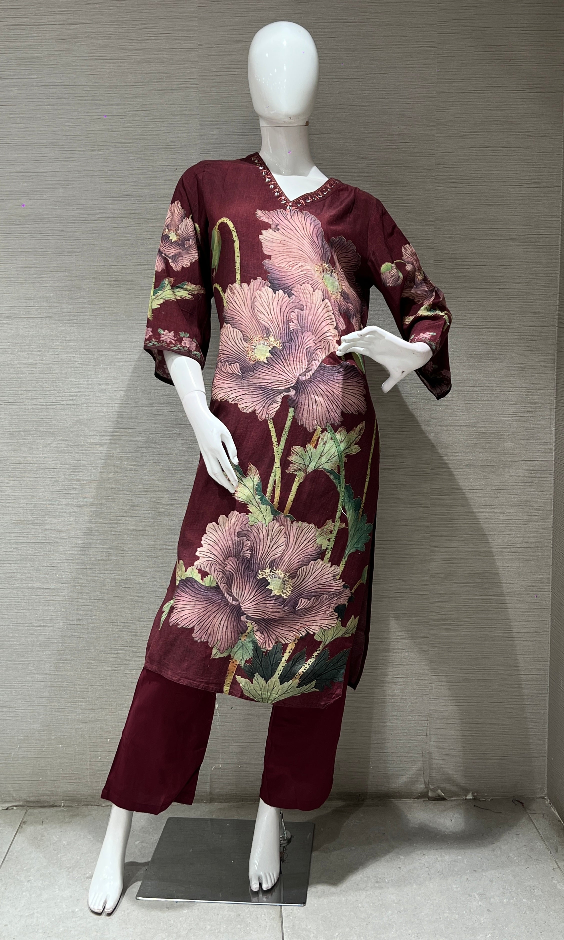 Wine ETHNIC FLORAL PRINTED kurta set