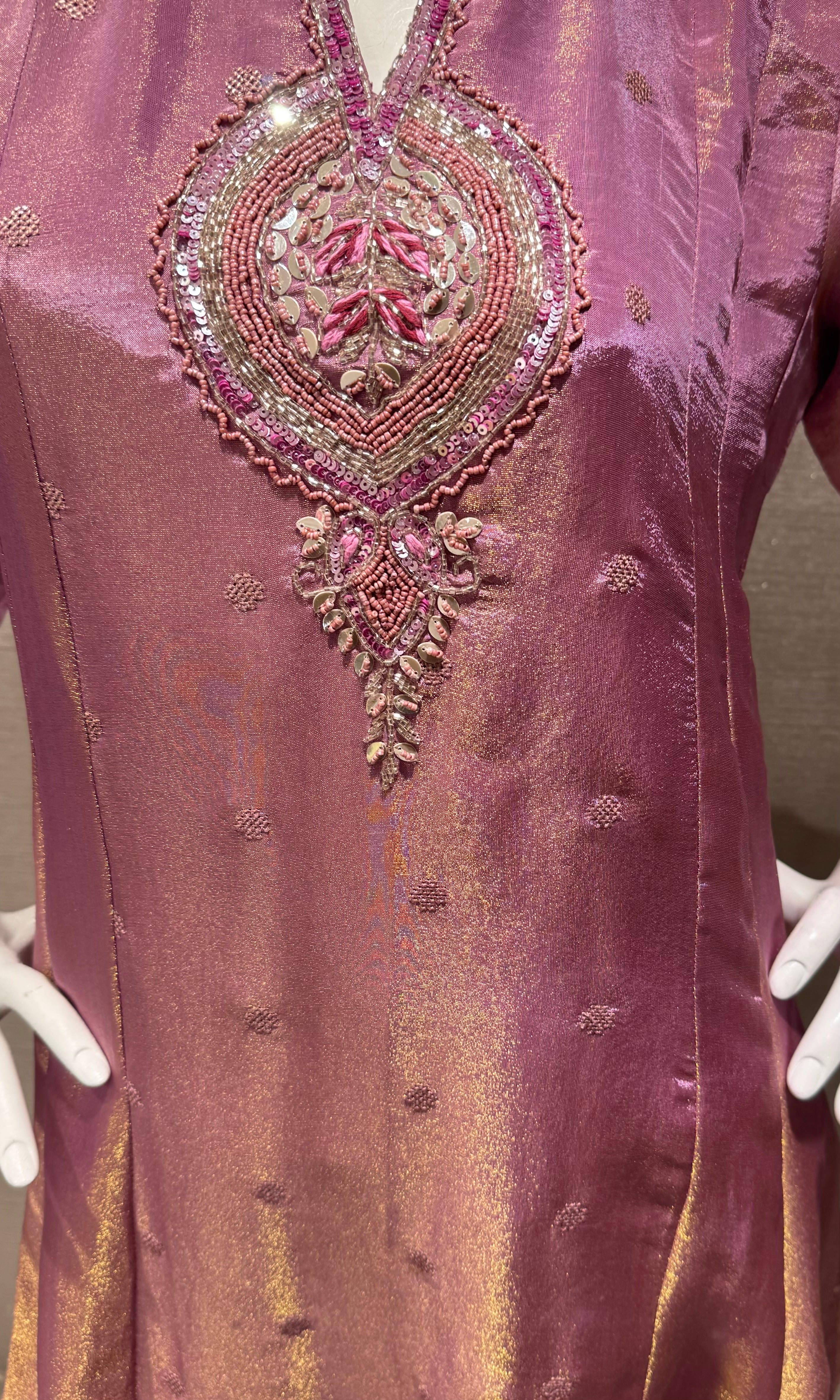 Lilac Gold Shimmer a line kurta set