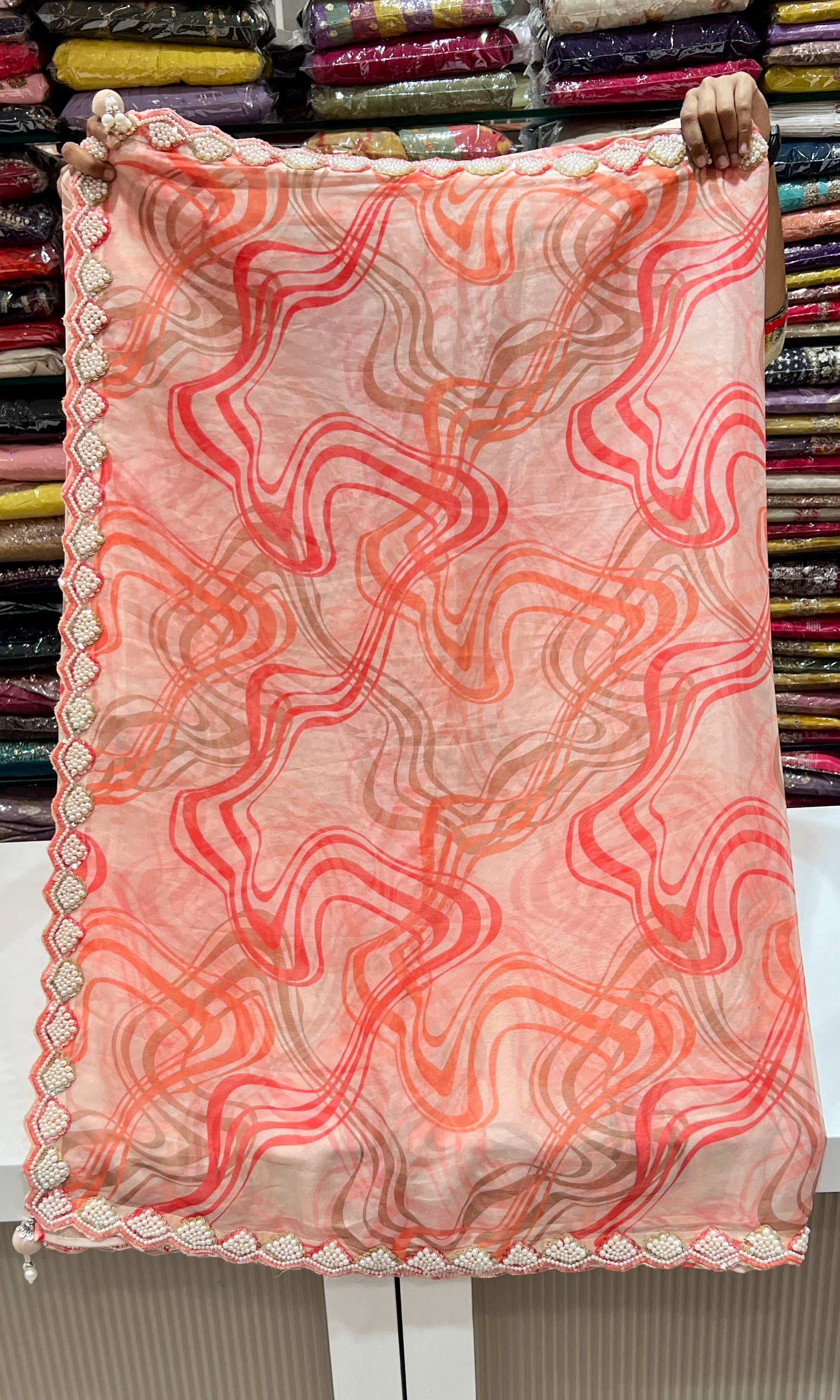 Peach digital print saree with ready blouse