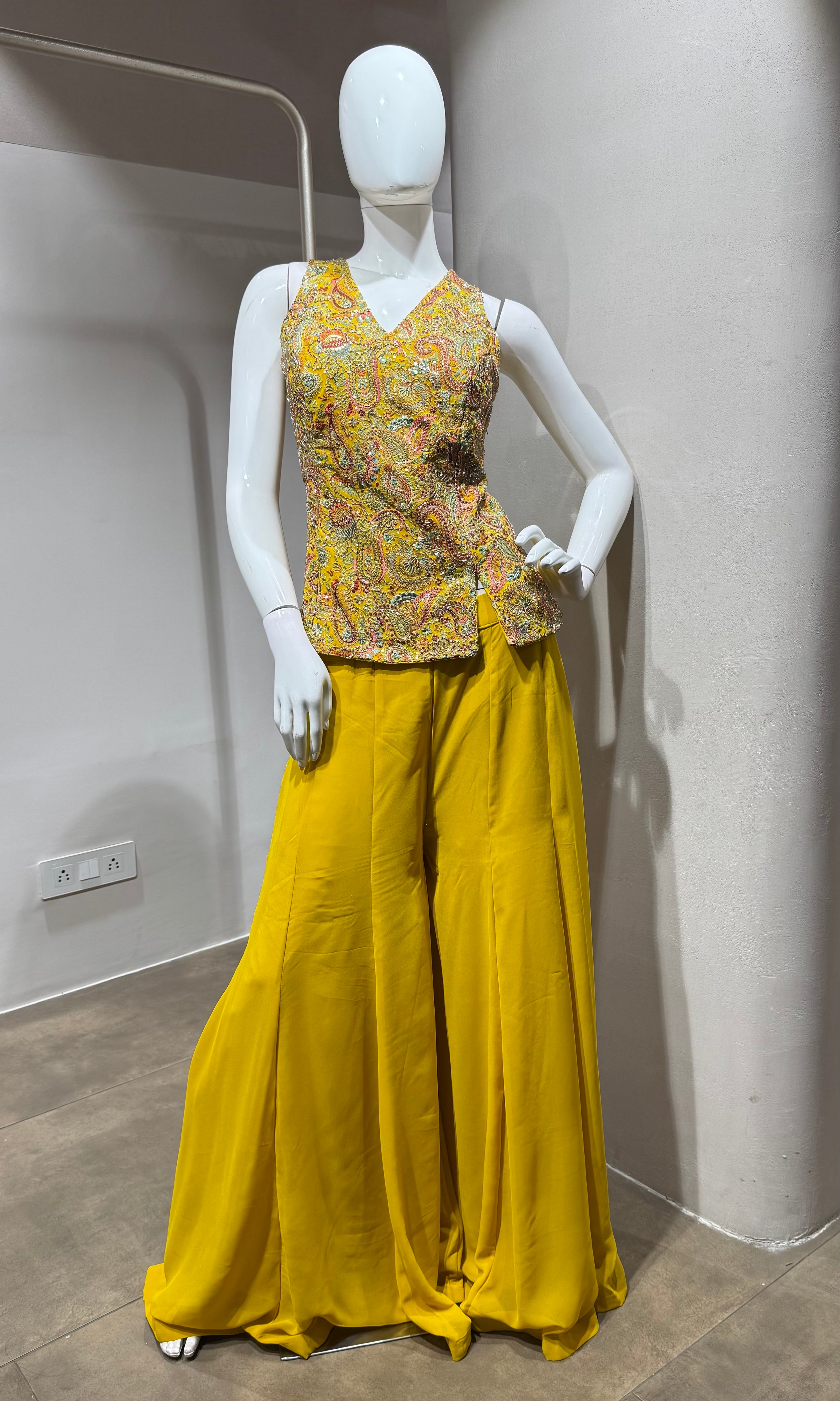 Yellow Chinon Silk Palazzo SET