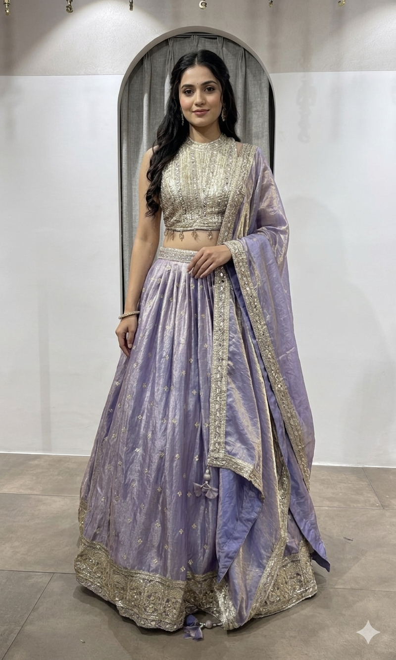 Lavender Zari Tissue Lehenga Set