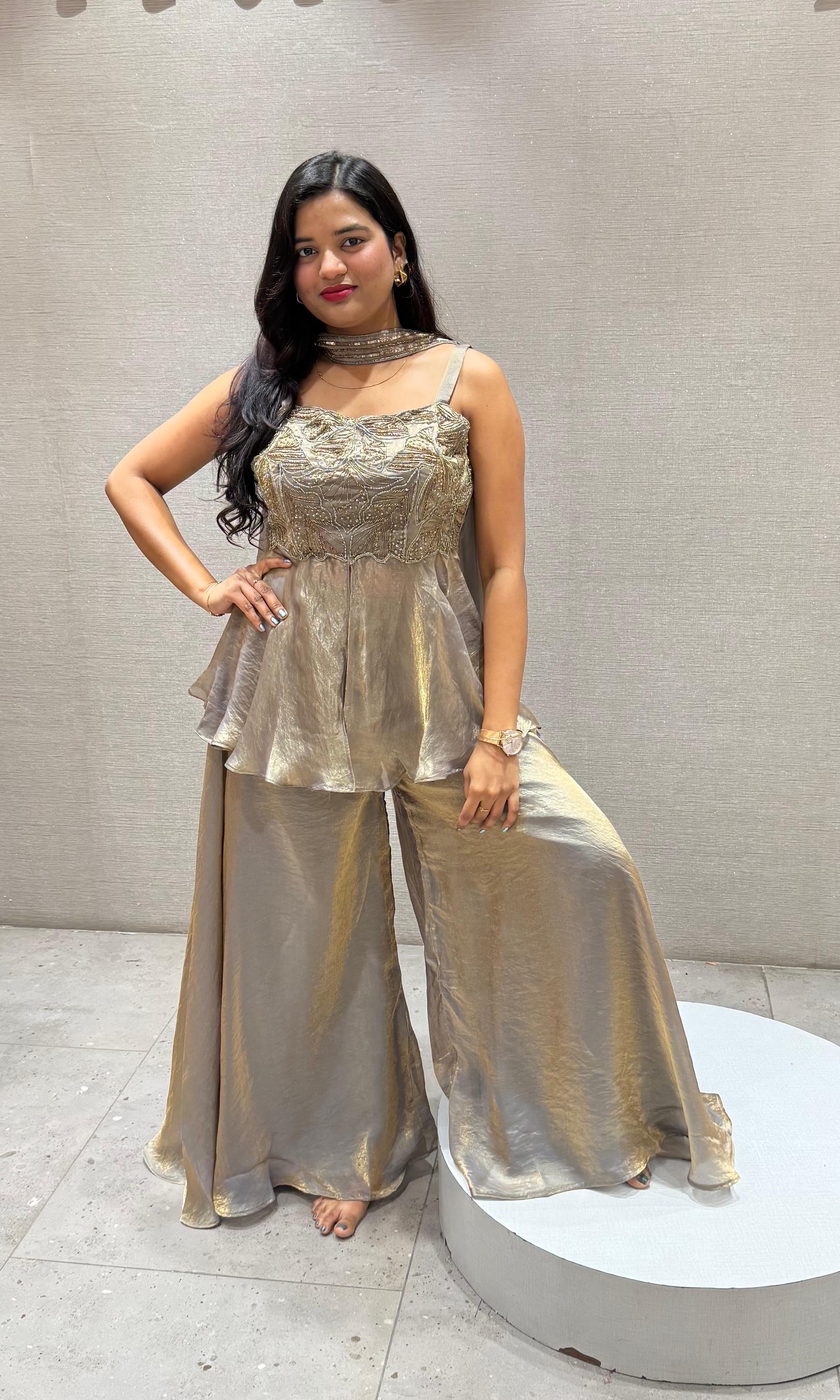 Grey PEPLUM EMBROIDERED palazzo SET