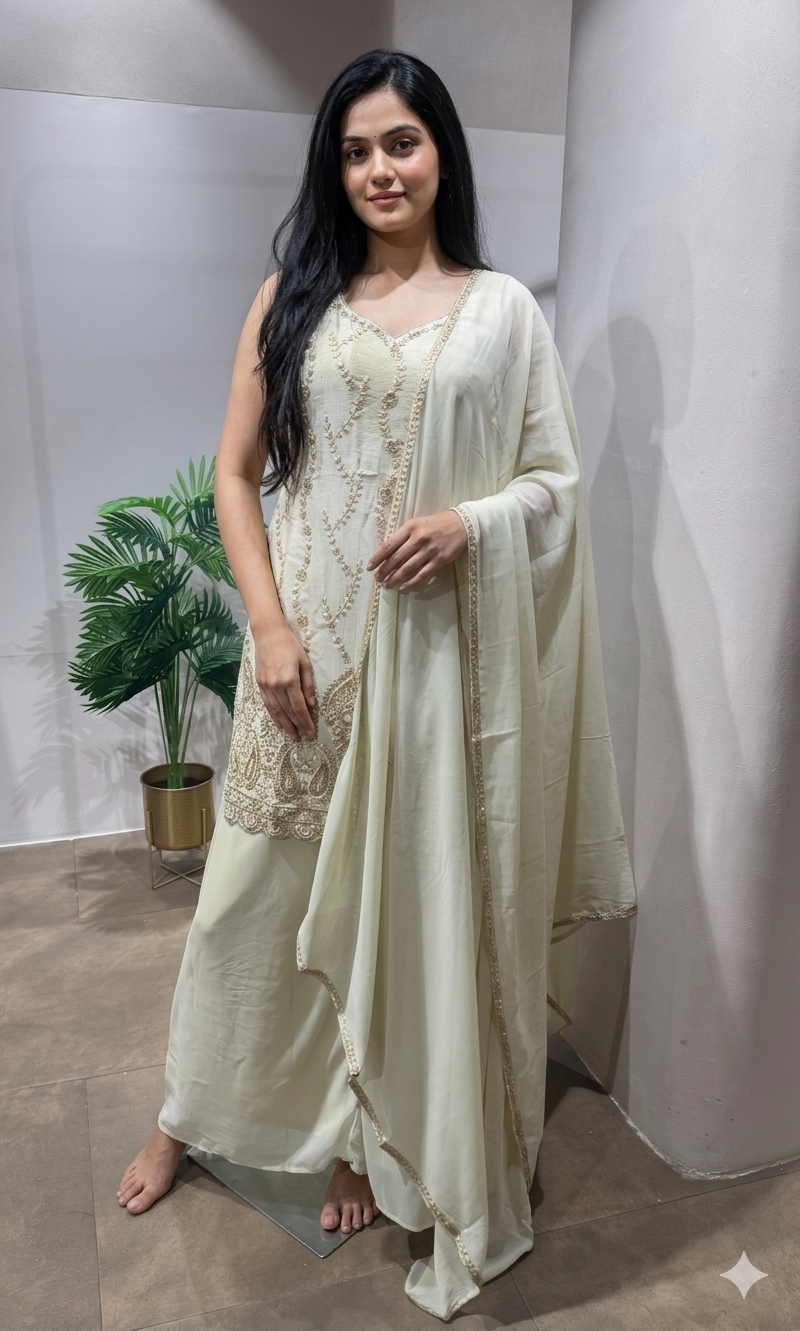 WHITE Embroidered sharara Set