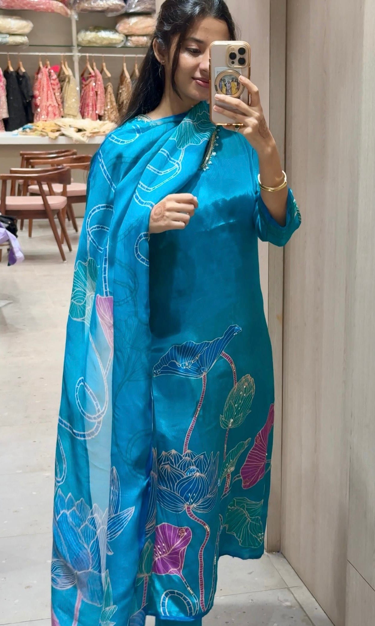 light blue floral print kurta set