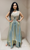 Sea Blue EMBROIDERED CROP TOP PLAZZO COAT
