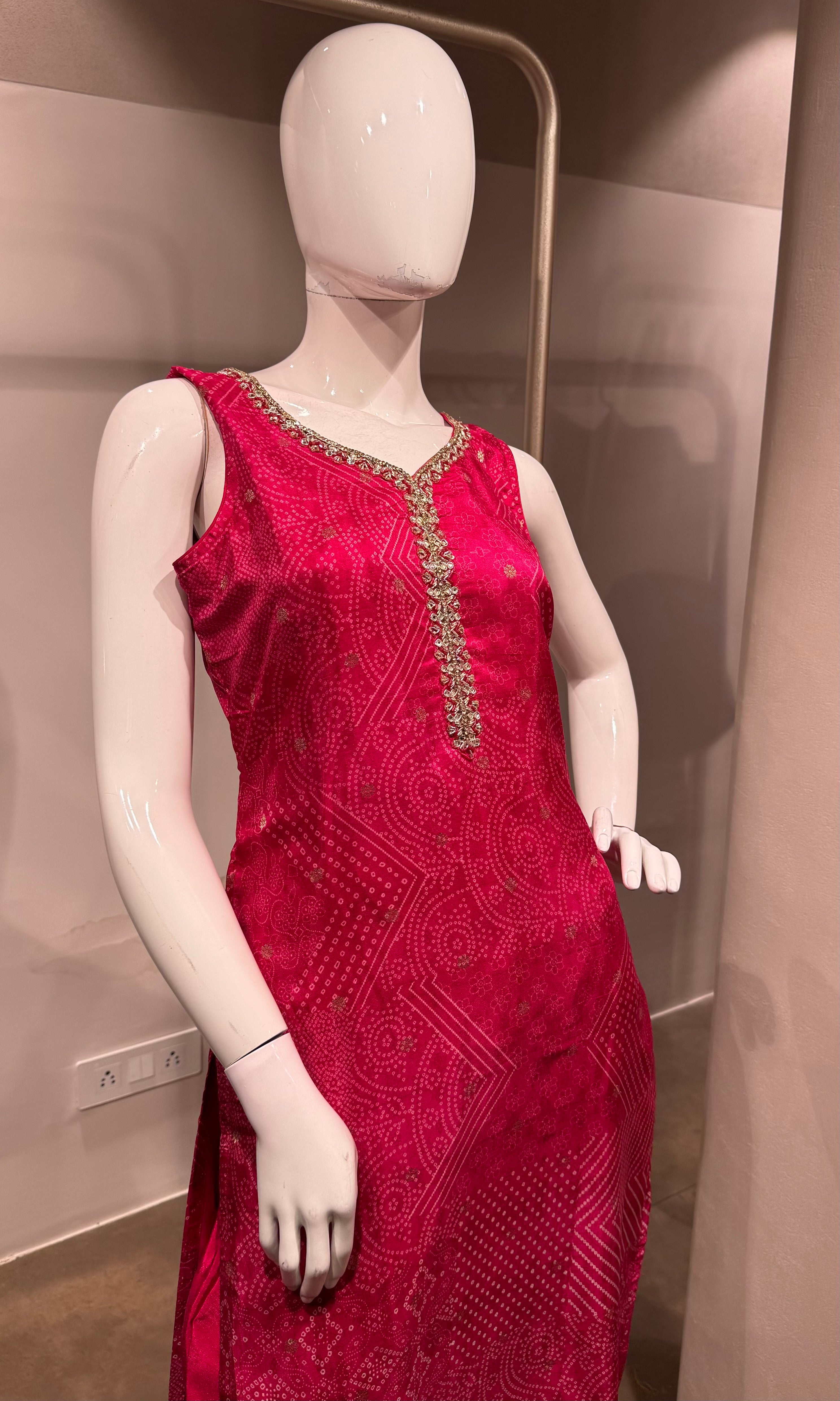 pink Bandhej Kurta set