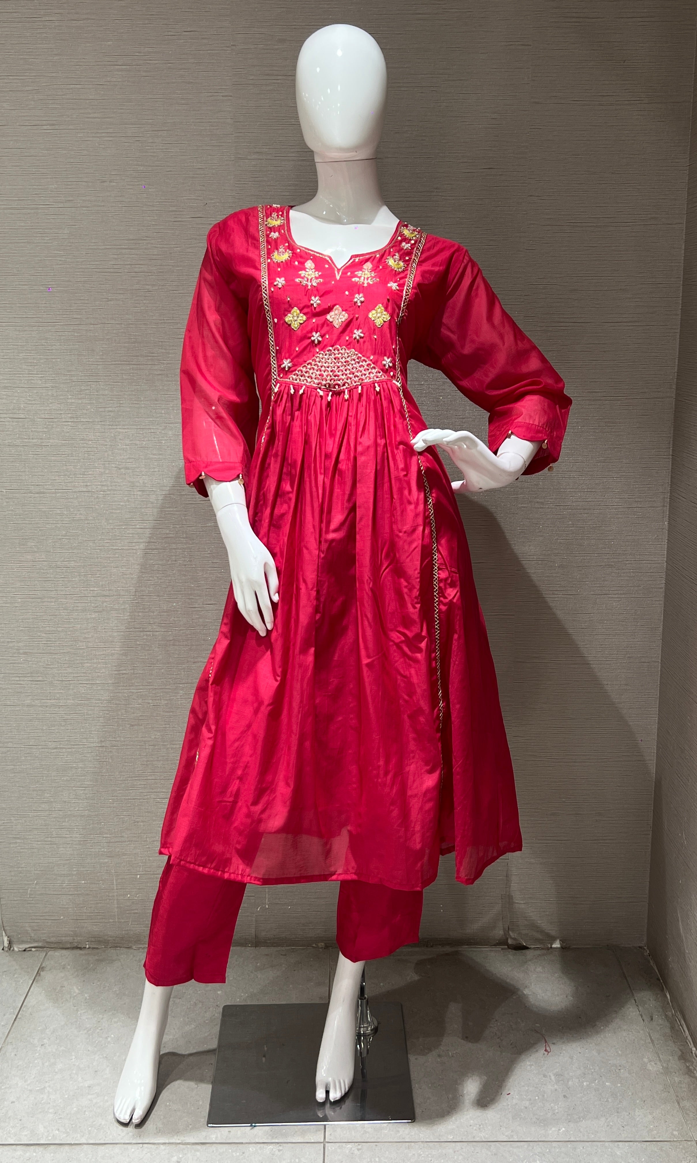 Pink MUL CHANDERI ANARKALI KURTA SET