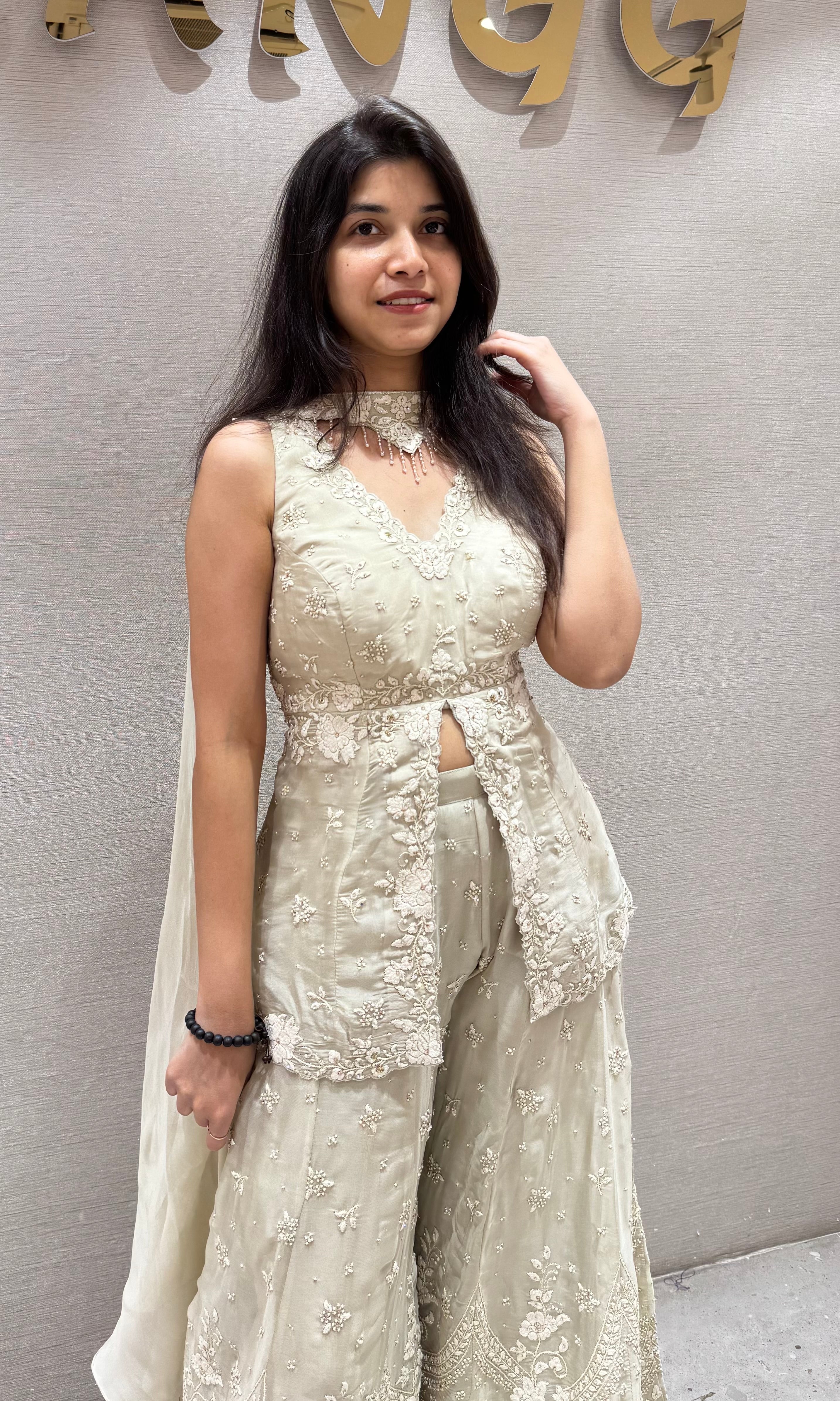 Pista green FRONT SLIT PEPLUM PALAZZO SET