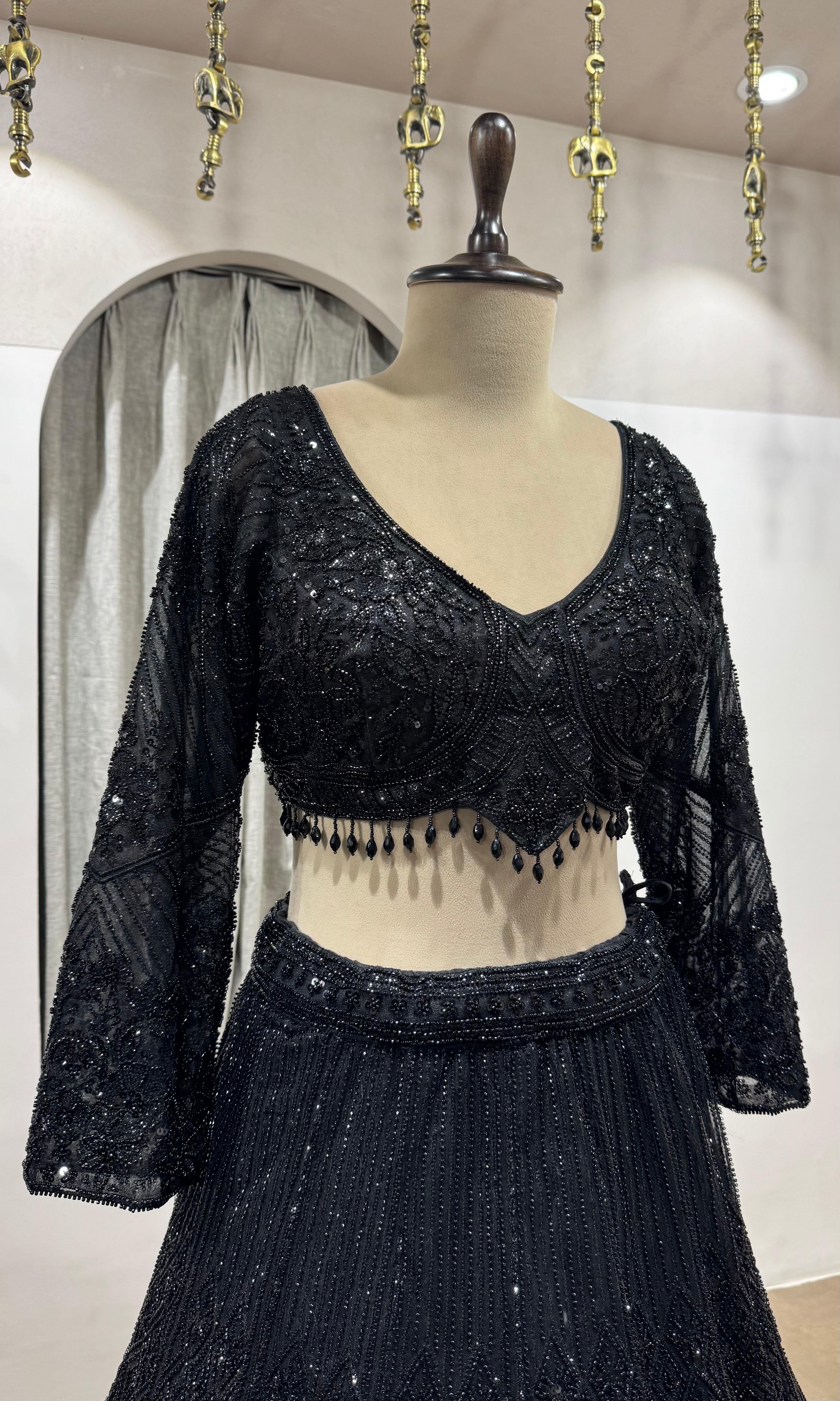 BLACK CLASSIC CRYSTAL WORK LEHENGA