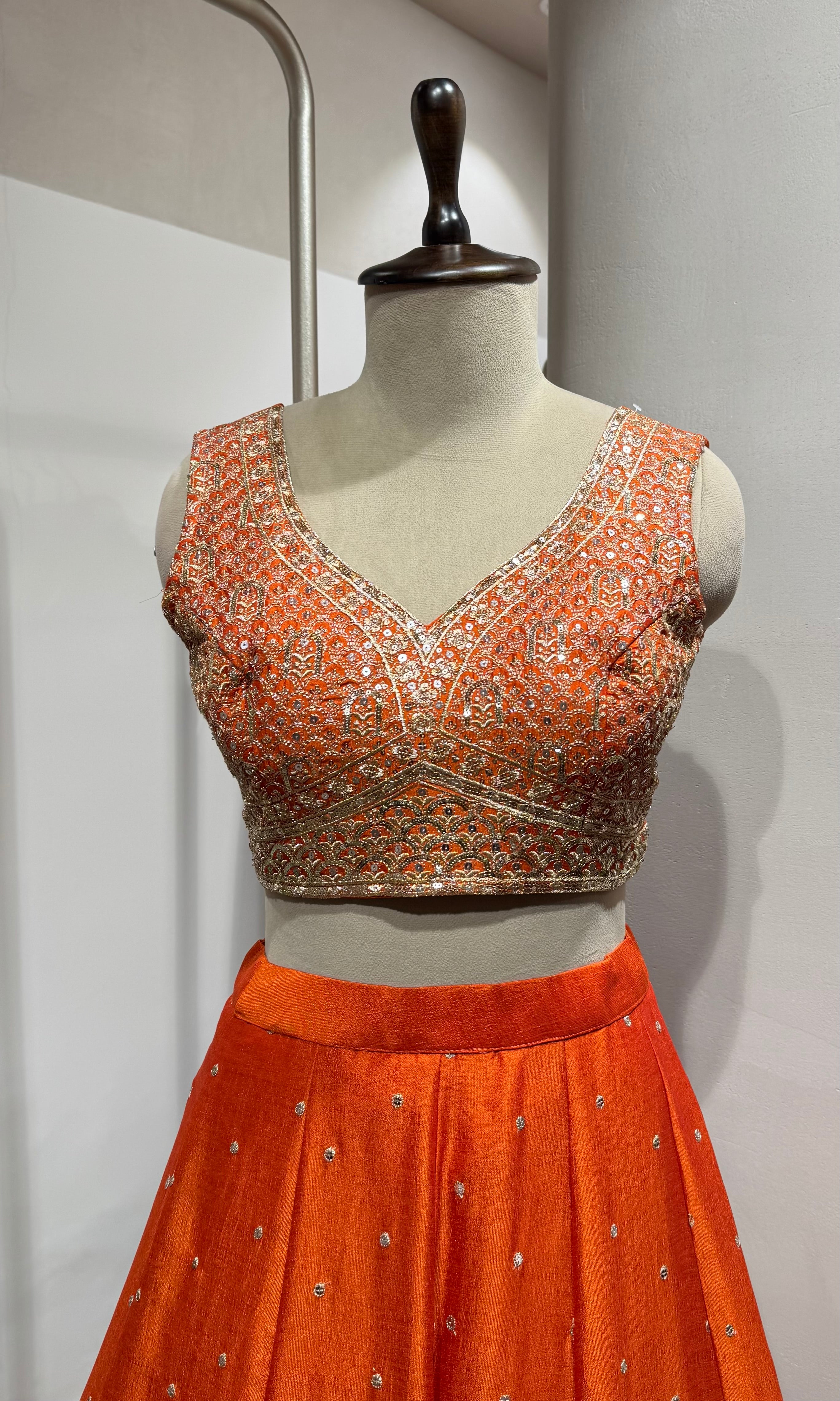 Orange Silk Zari Embroidery lehenga set