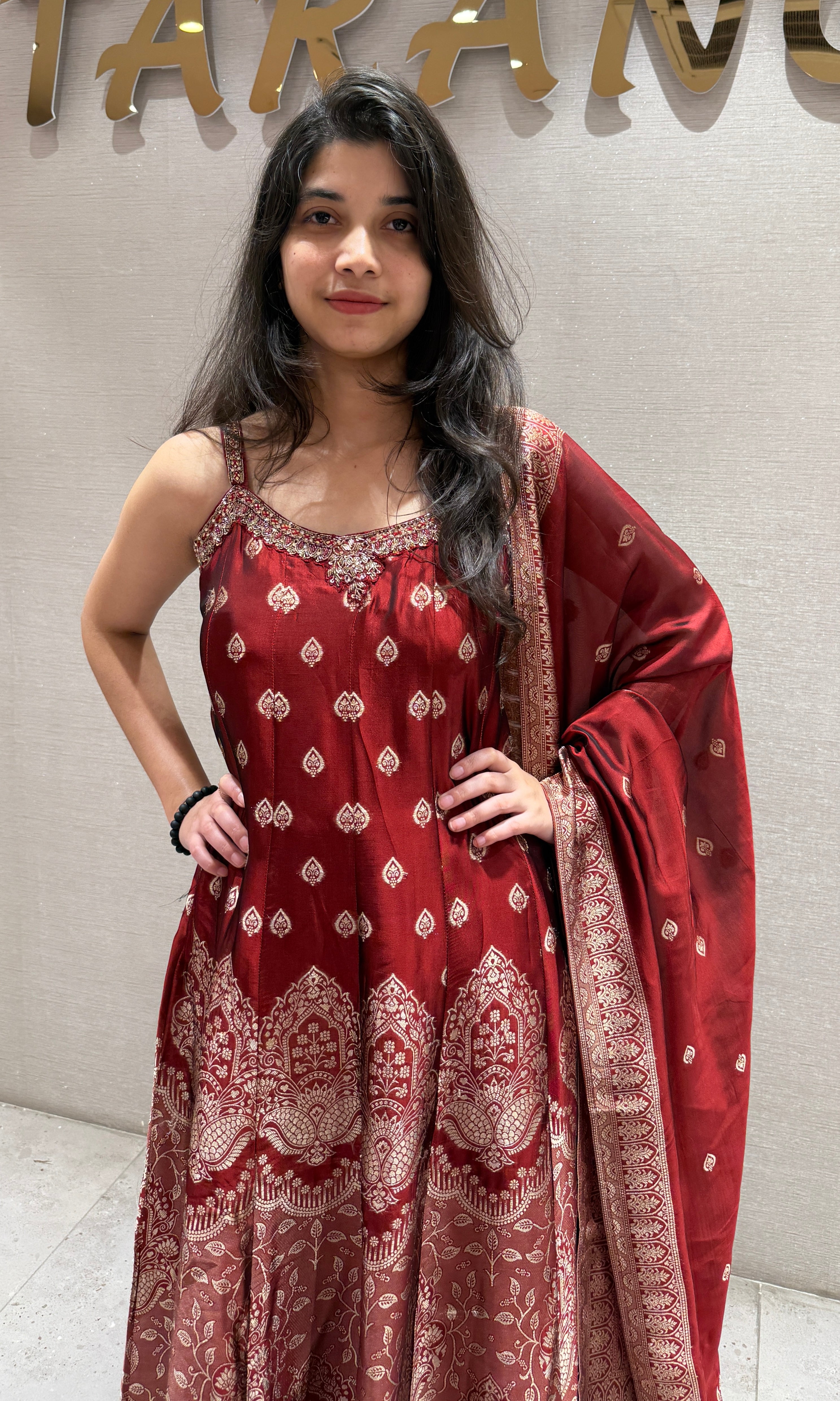 Maroon Banarasi Anarkali SET