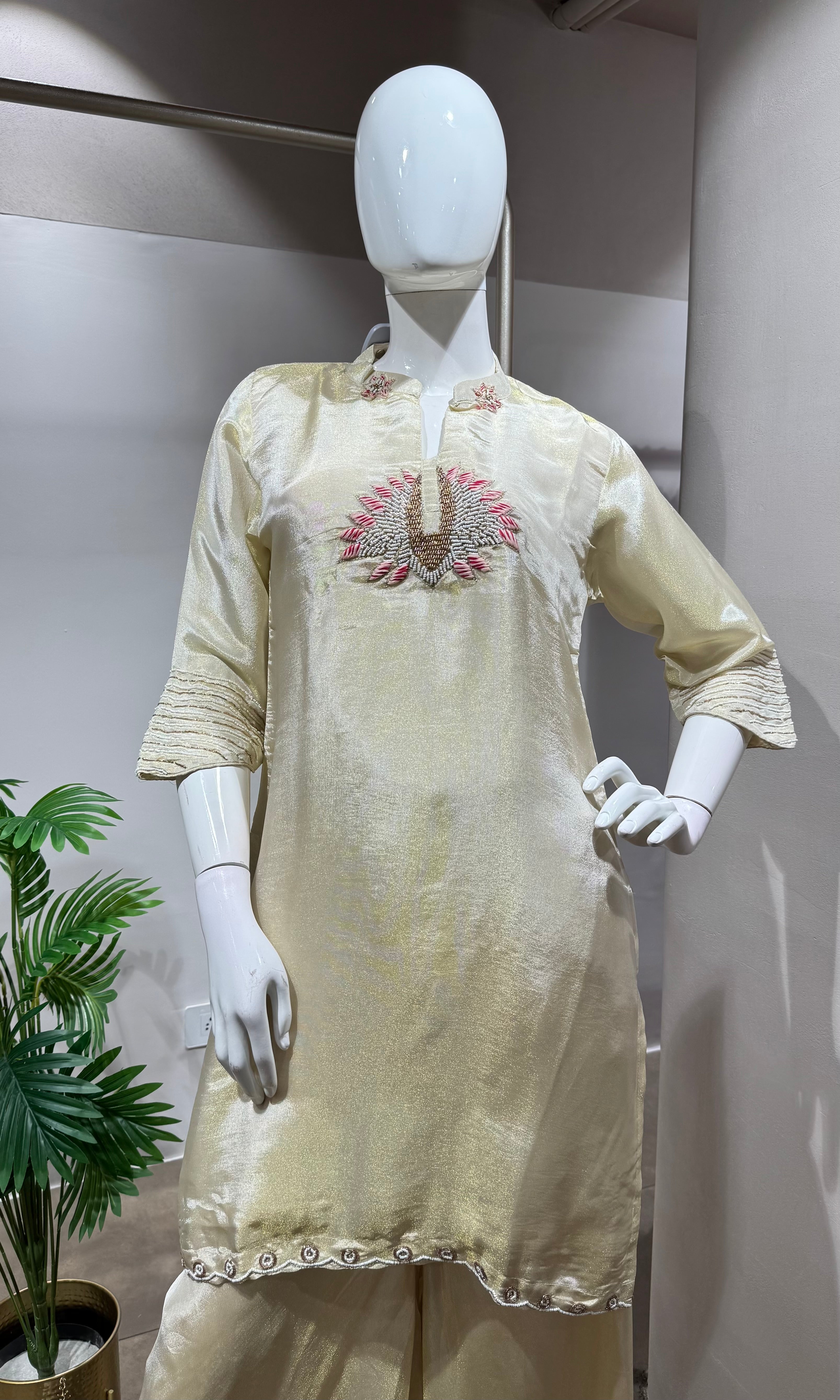 Gold white KURTA SET WITH PALAZZO PANTS
