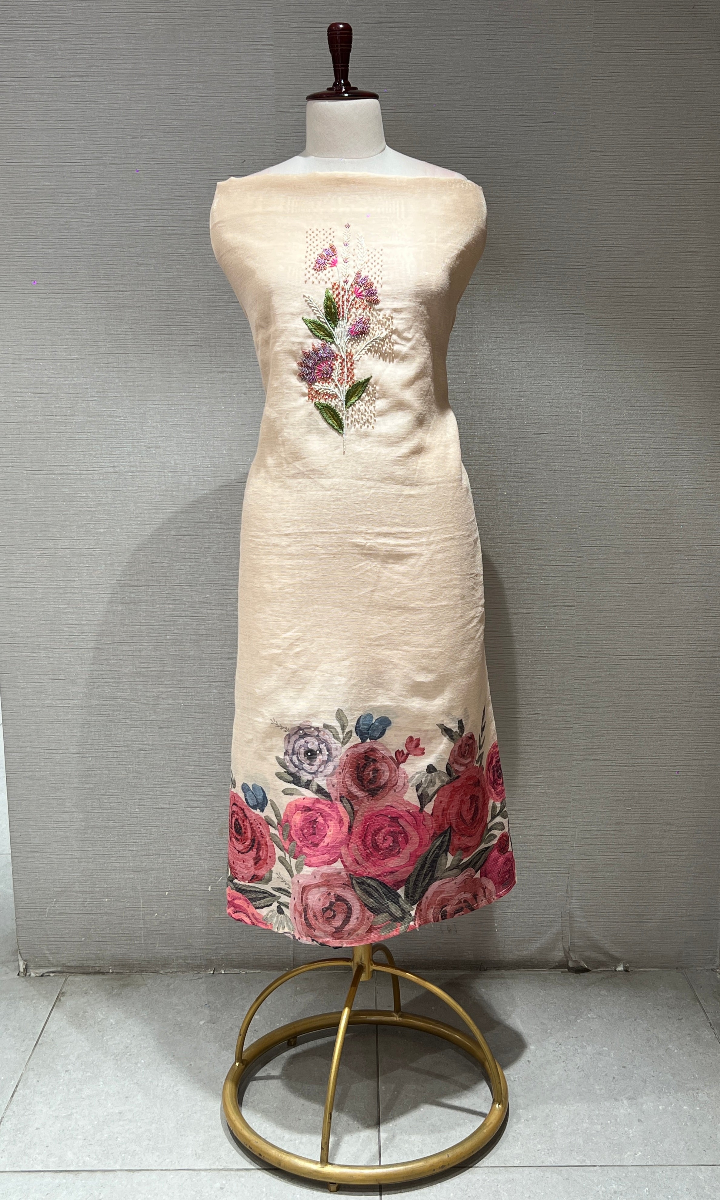 Cream FLORAL dress material