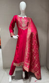 pink Silk Embroidered Kurta Set with Banarasi Dupatta