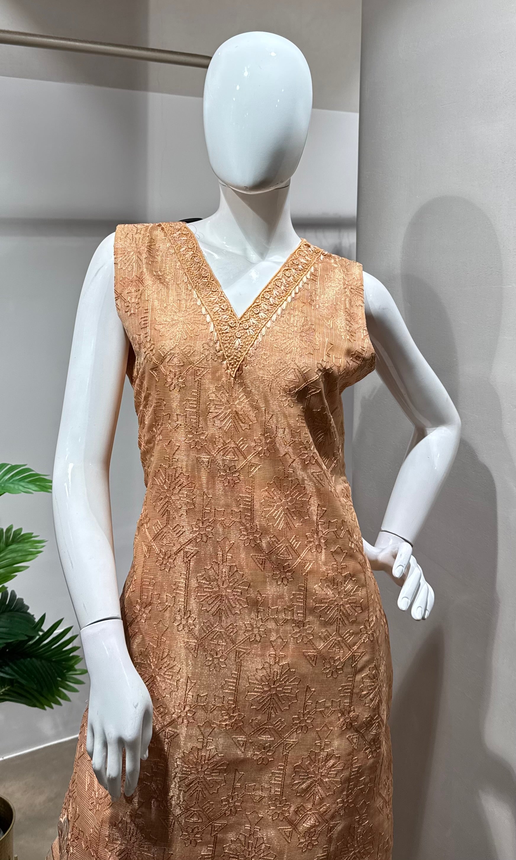 light peach tissue printed kurta set
