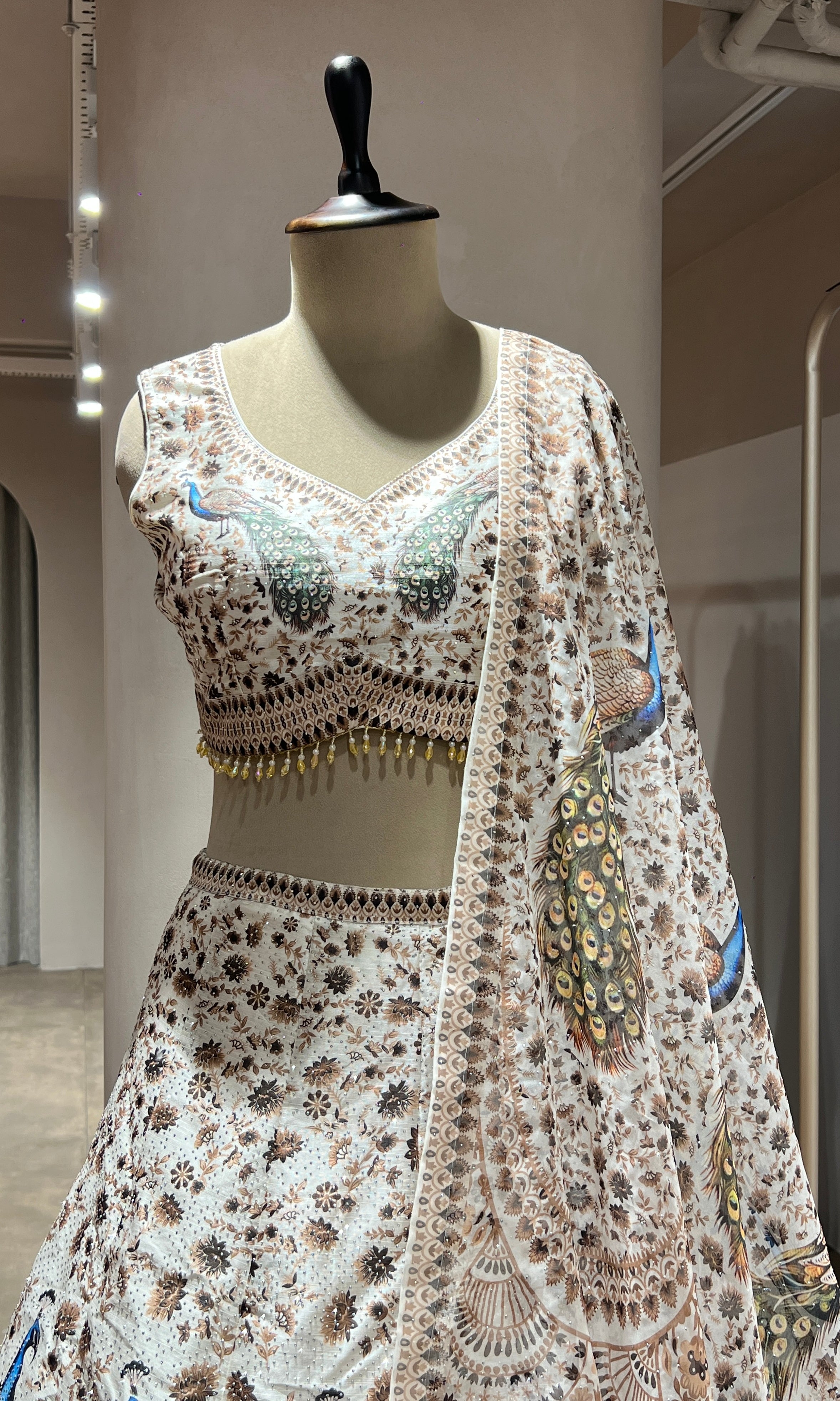 WHITE PEACOCK EMBROIDERED LEHENGA