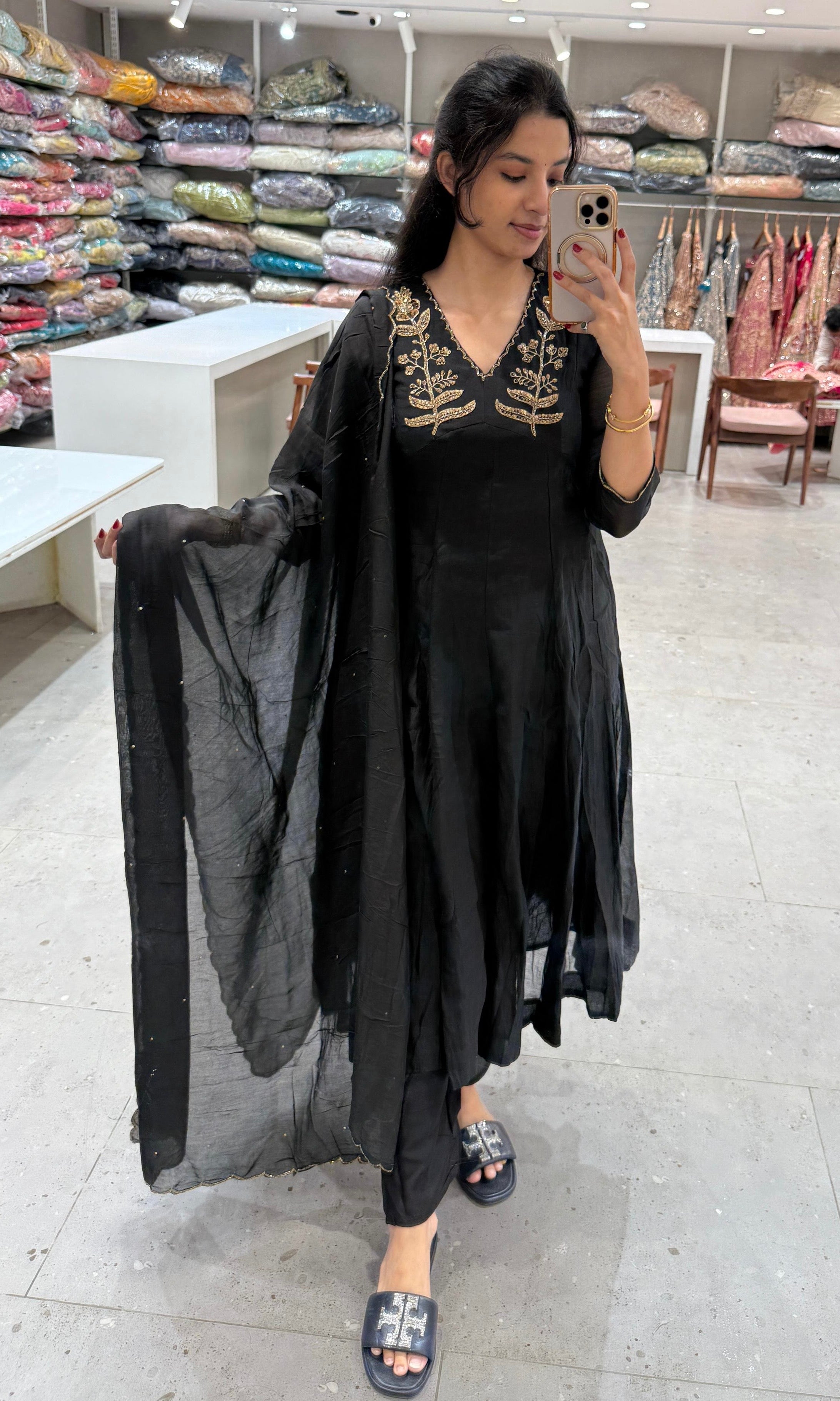 Black and Gold Embroidered Kurta Set