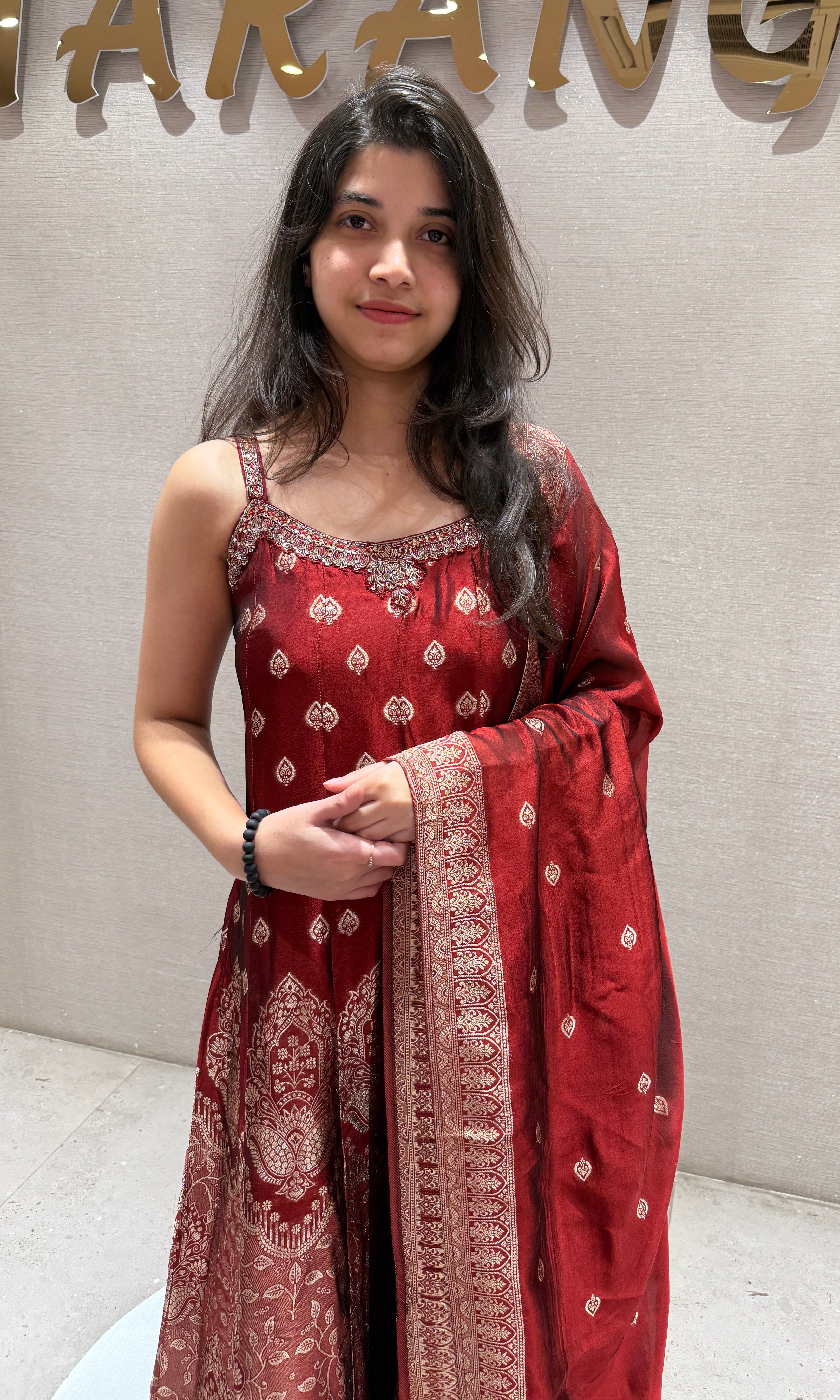 Maroon Banarasi Anarkali SET