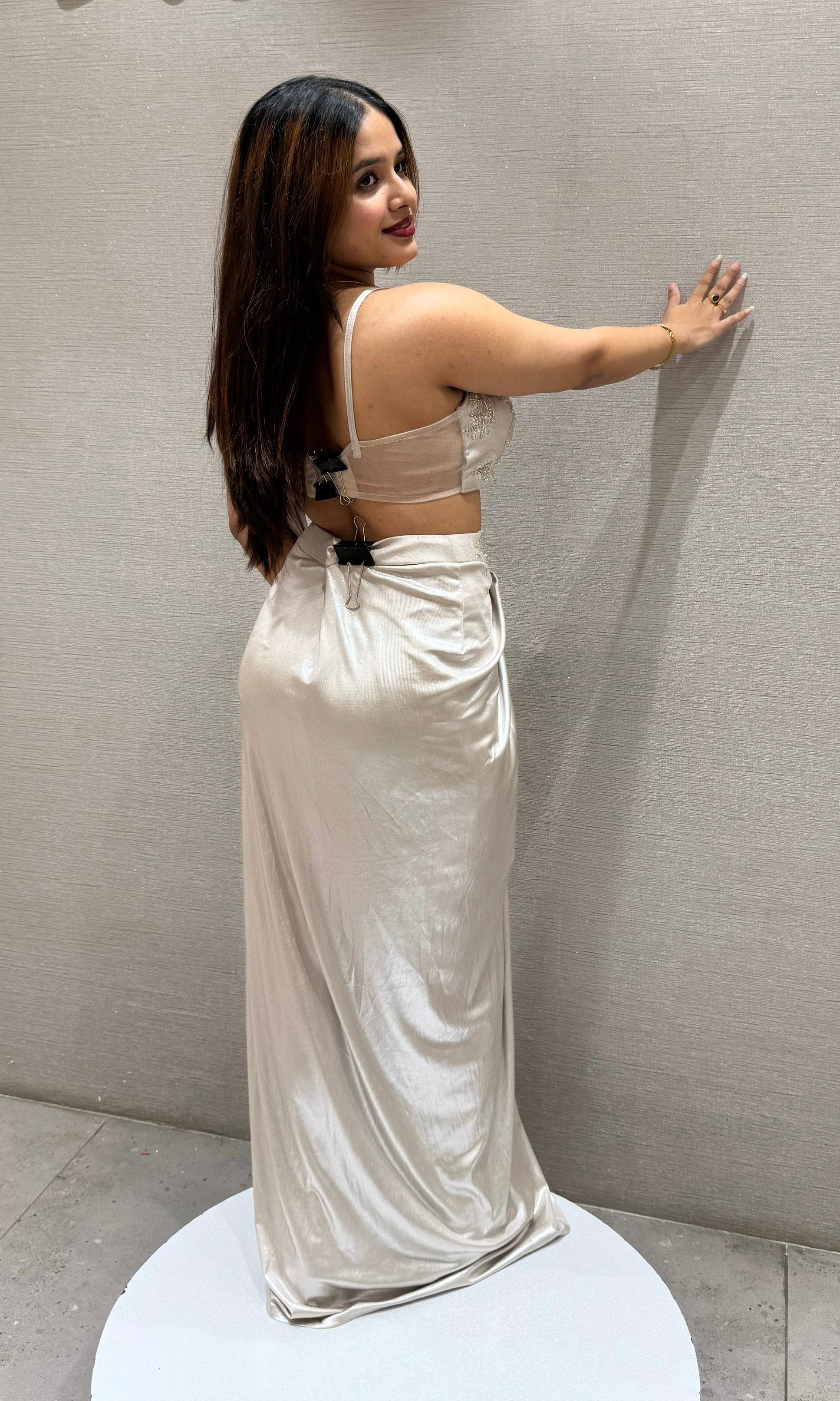 Silver one minute saree with cape