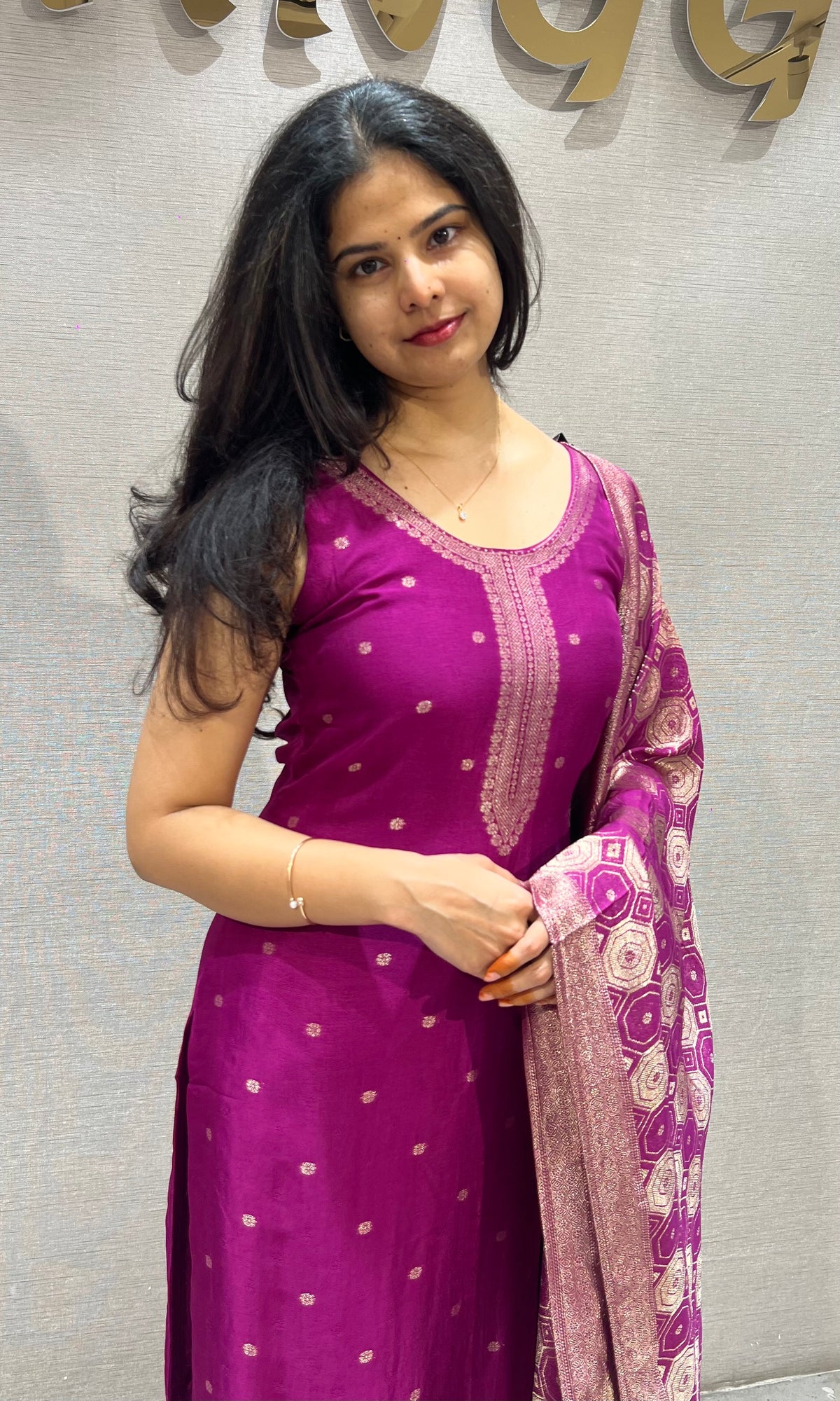 Purple banarasi Silk Kurta Set with Dupatta