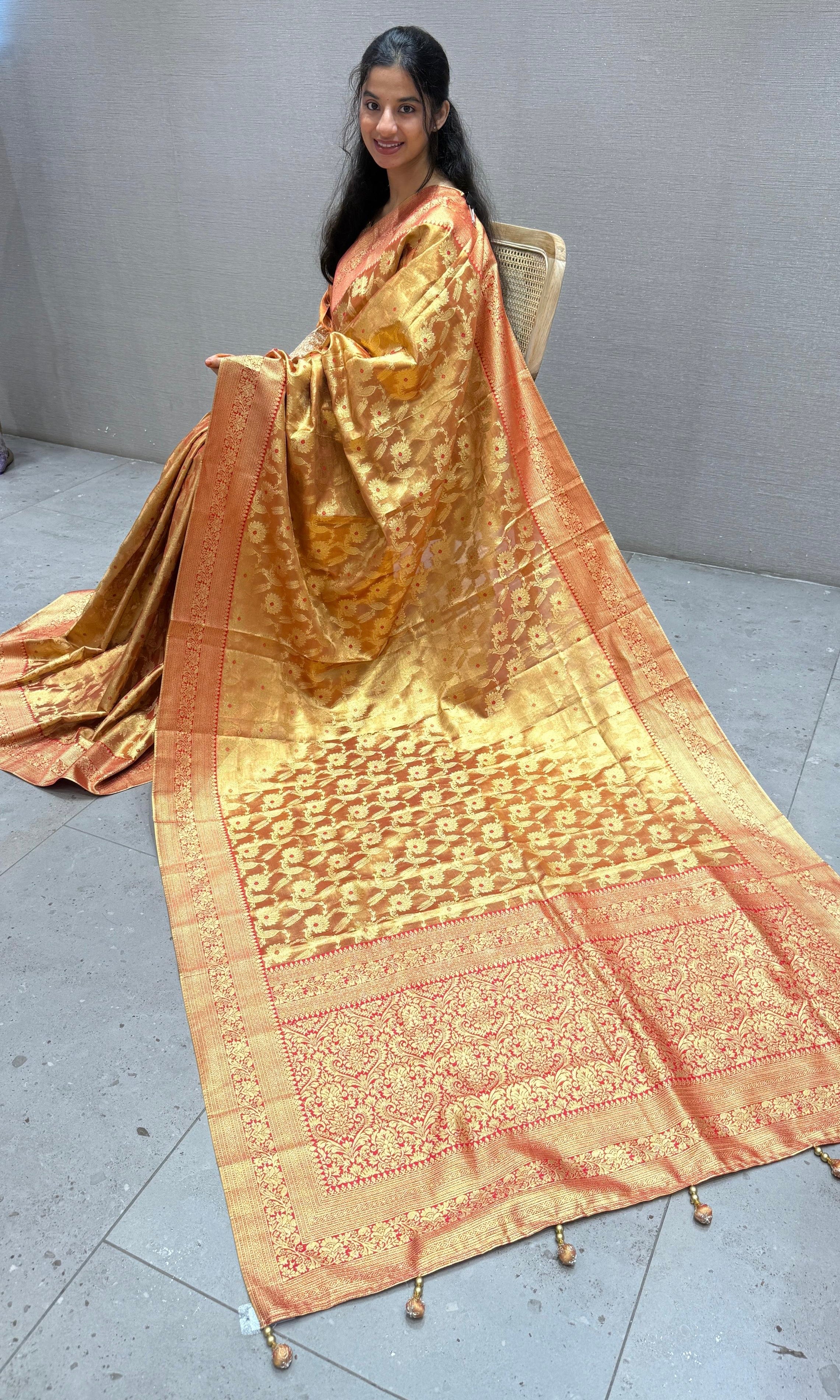 Red saree with ready blouse