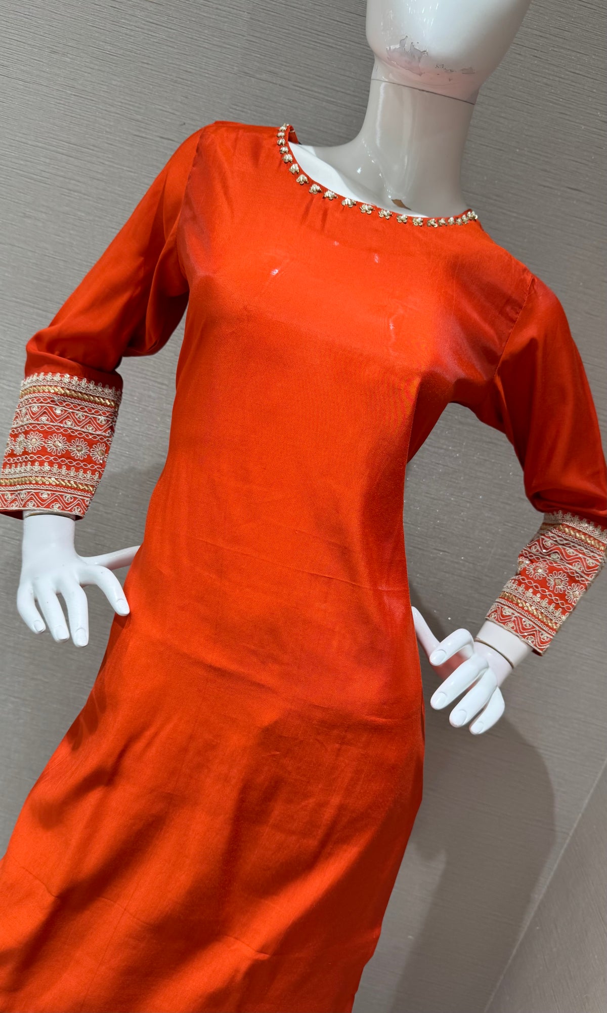 Rust chanderi silk Kurta set with Flared Dupatta