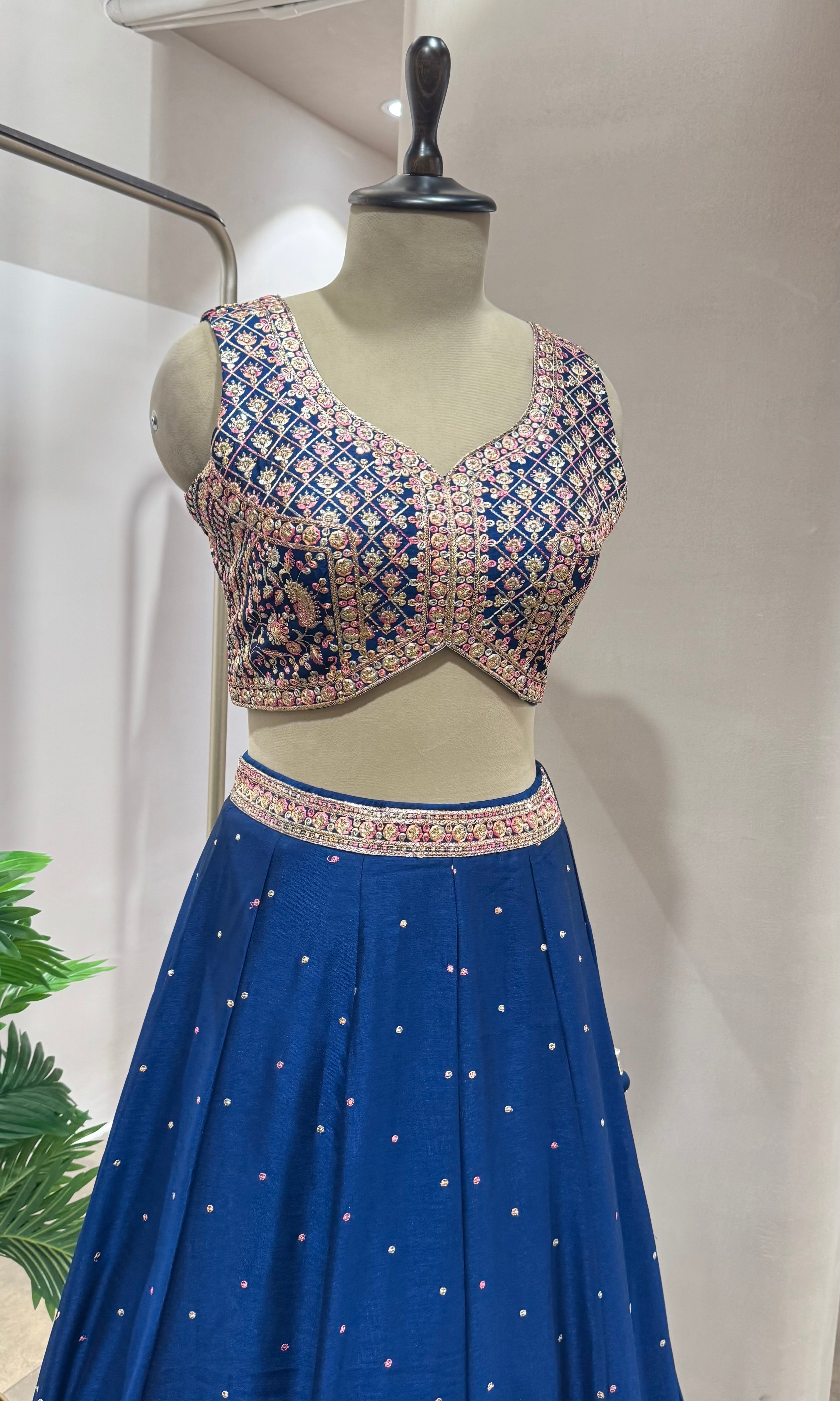 Blue ETHNIC GOLDEN EMBROIDERED LEHENGA