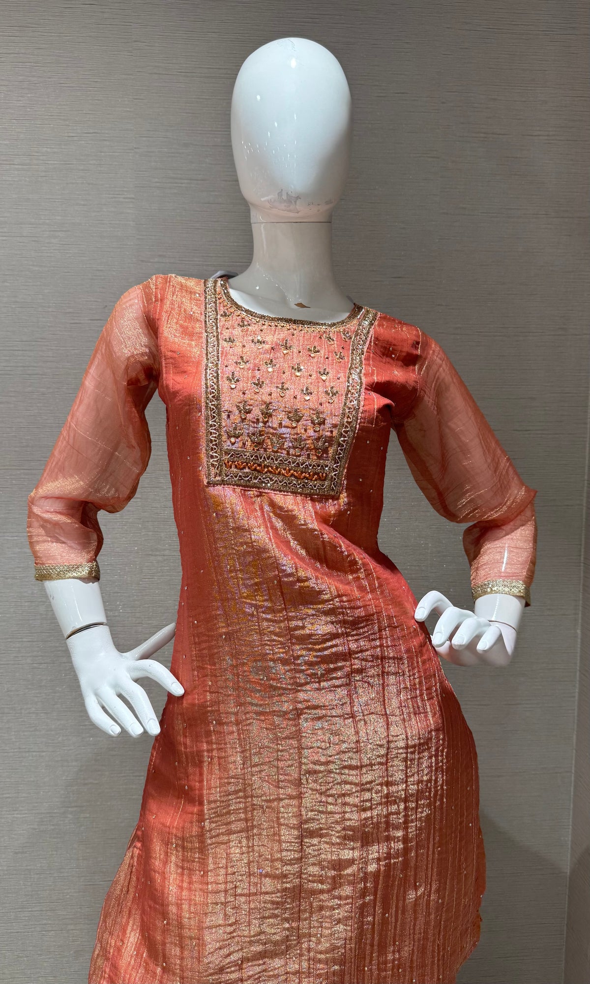 Rust Tissue silk Salwar Kurta with Palazzo pants