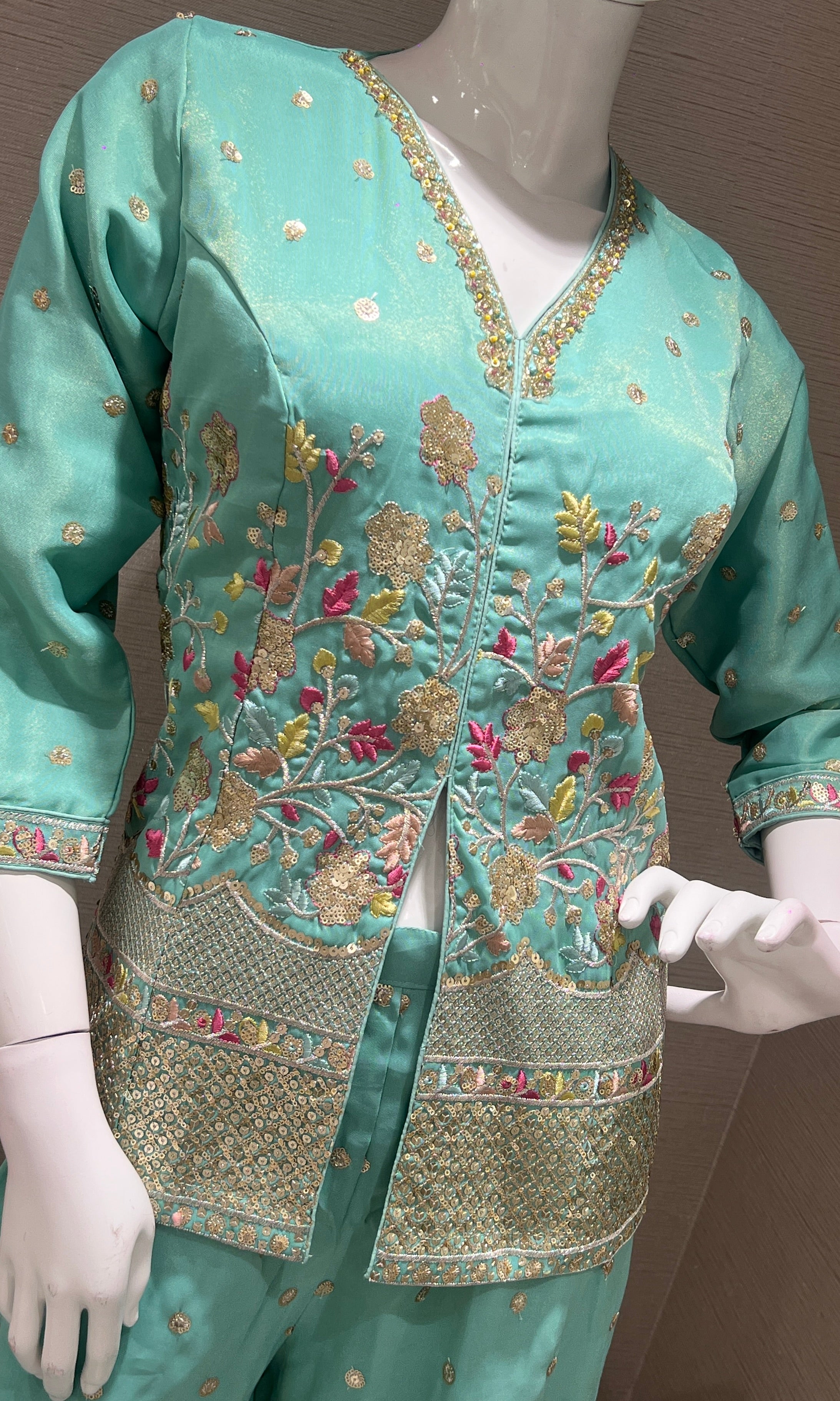 Light Blue Floral Embroidered Palazzo set