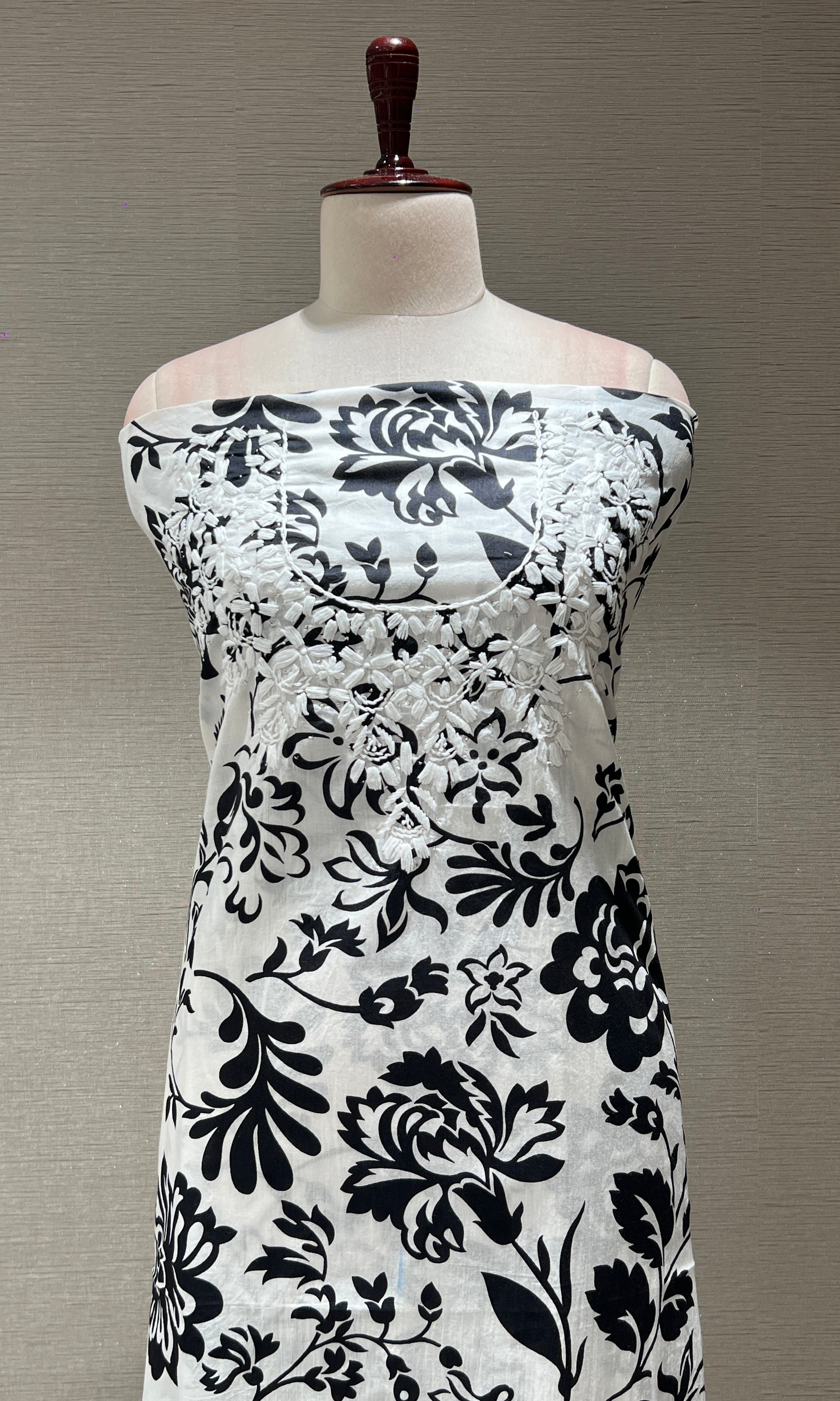 White AND BLACK FLORAL dress material