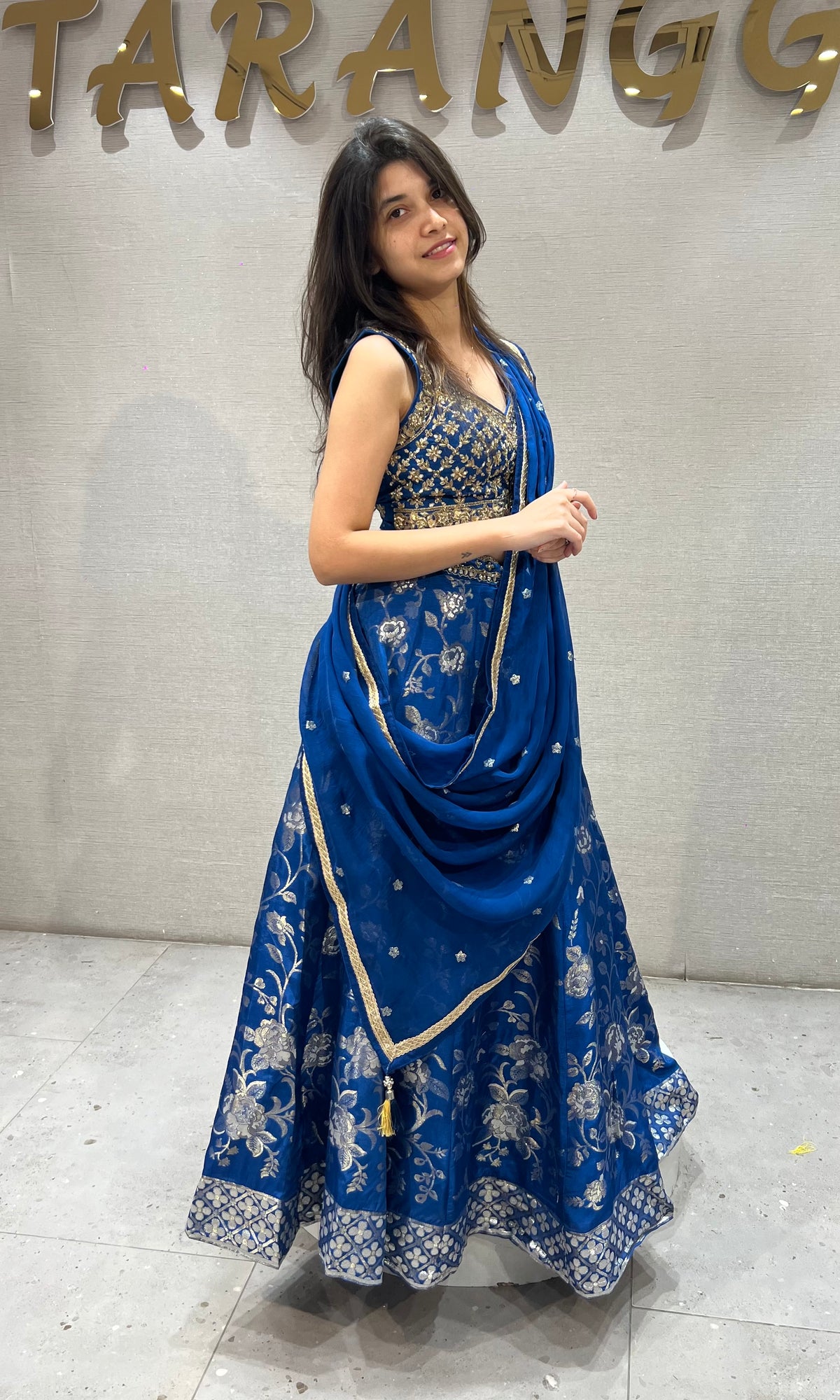 Royal Blue silk Embroidered Lehenga Choli Set