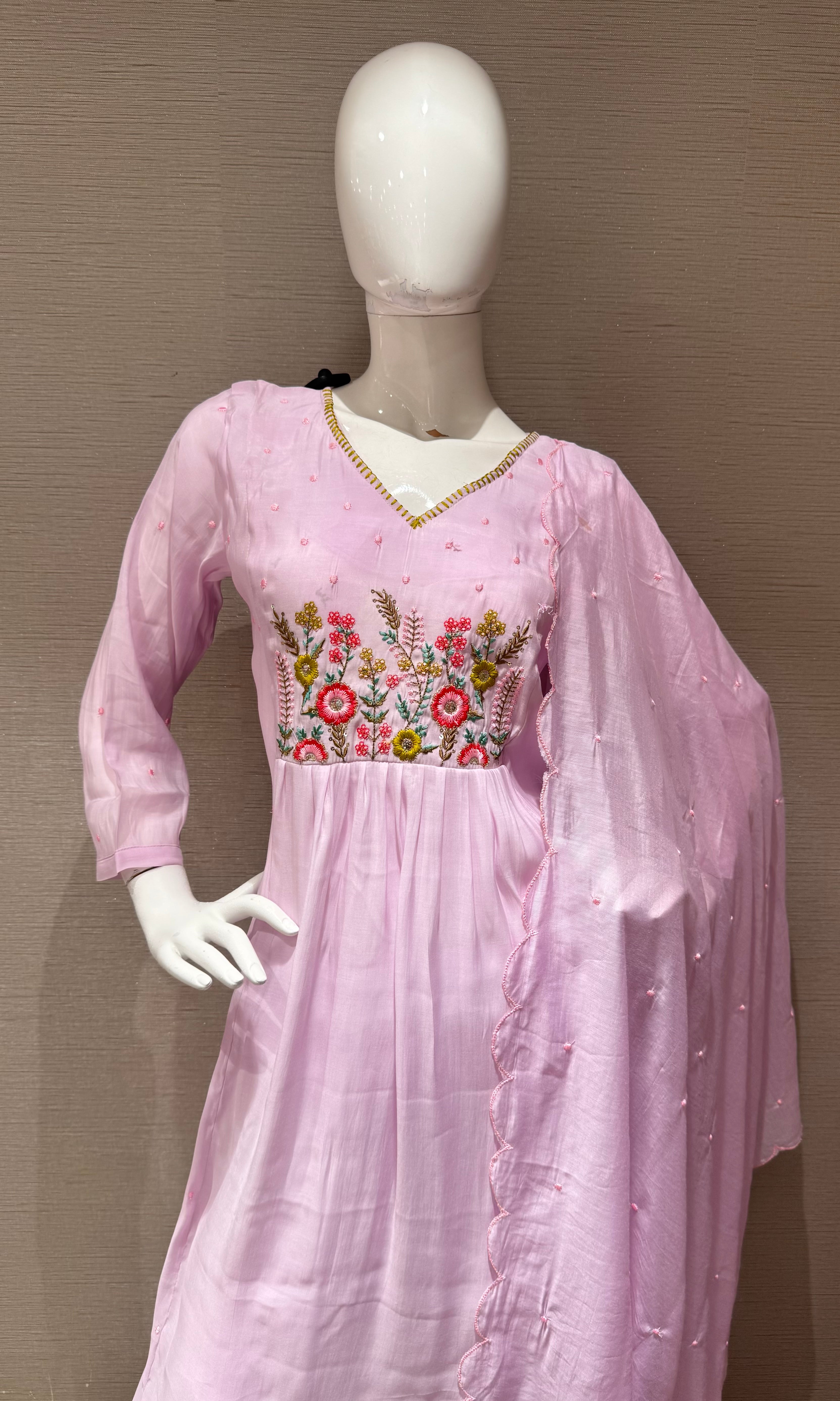 Lavander floral embroidery kurta set