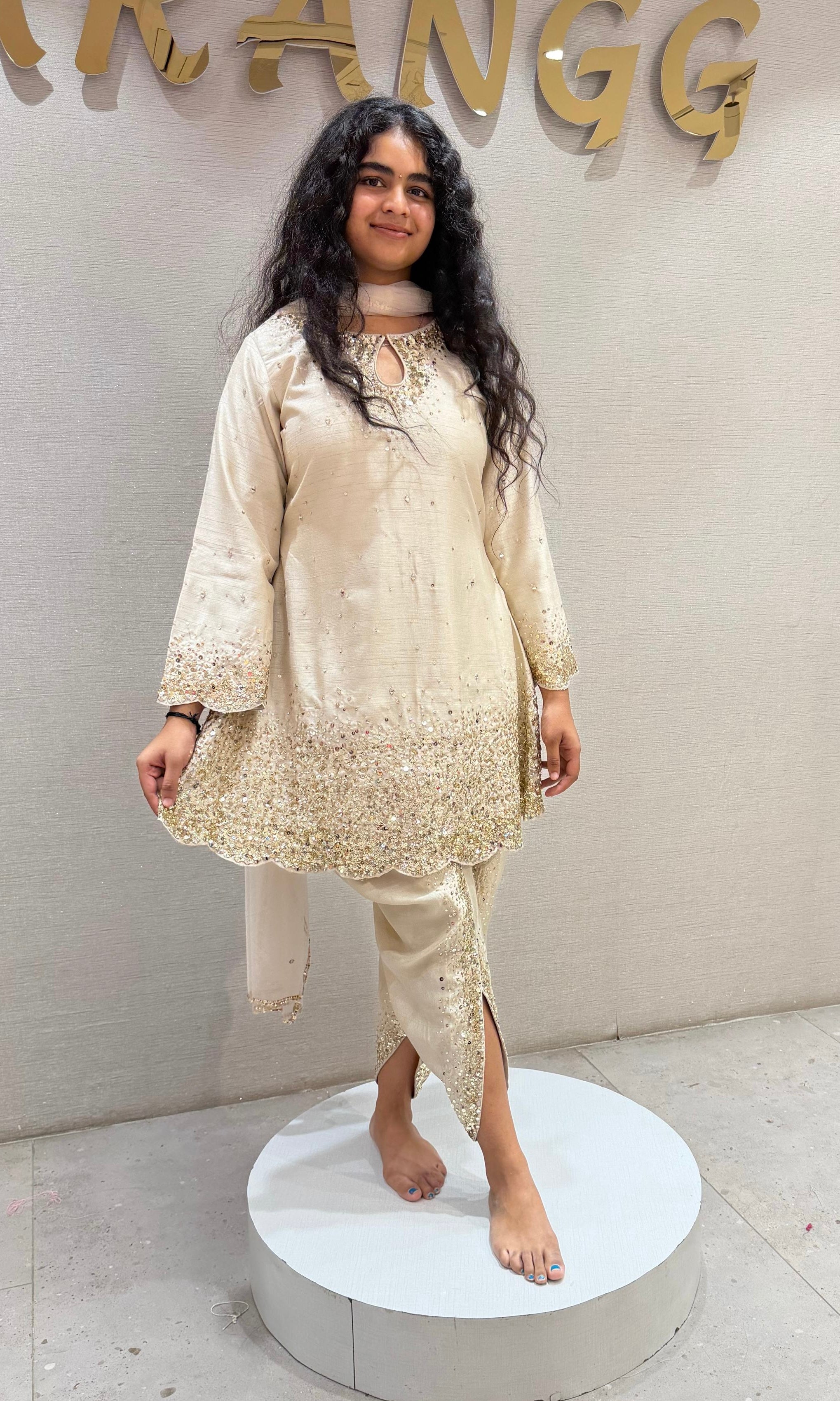 cream and gold raw silk patiala with gold detailing
