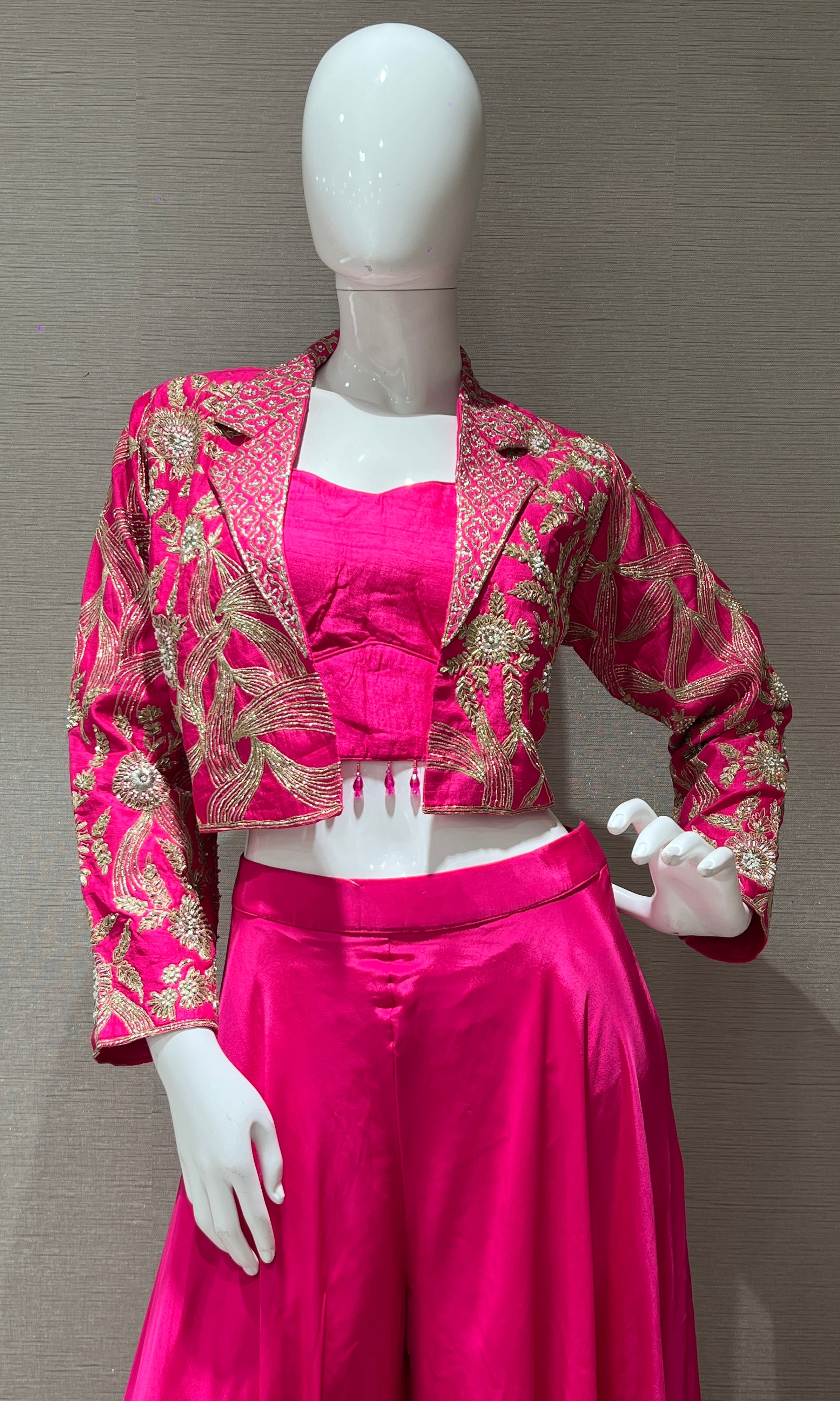 Pink Embellished Top and Jacket Palazzo Set