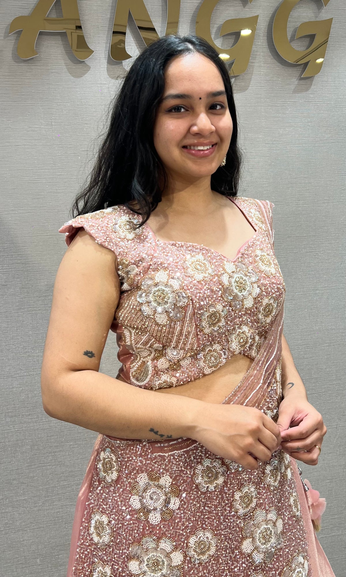 Peach Soft tissue Sequinned Mermaid Lehenga set