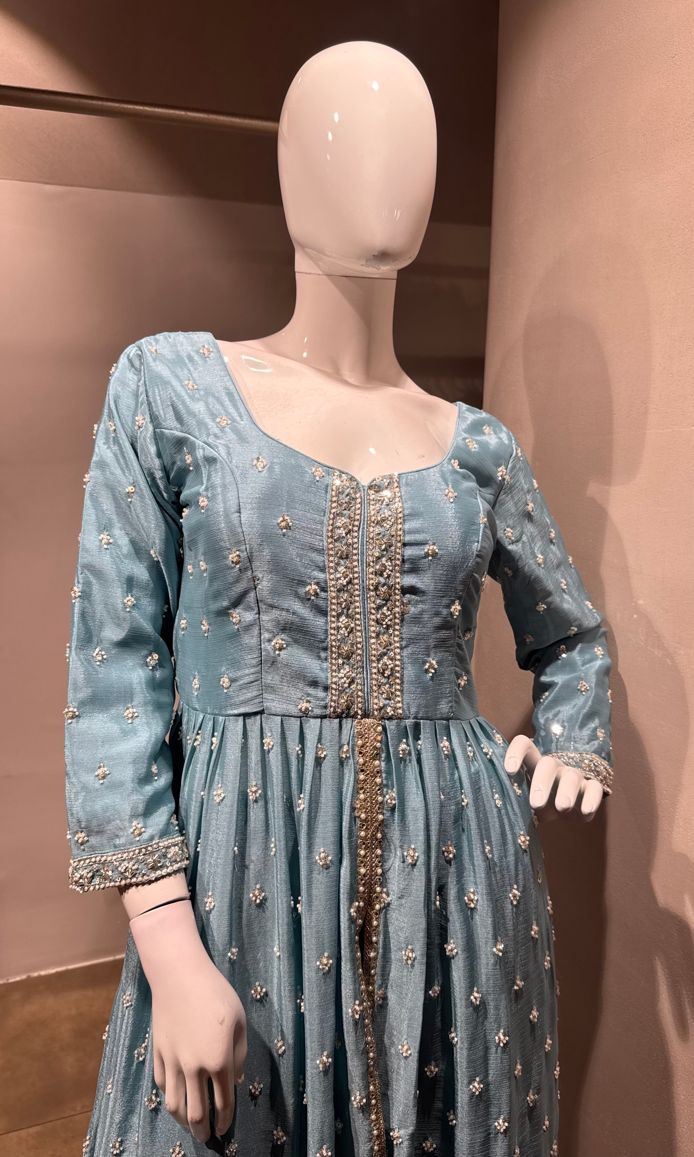Light Blue Embroidered Anarkali Set