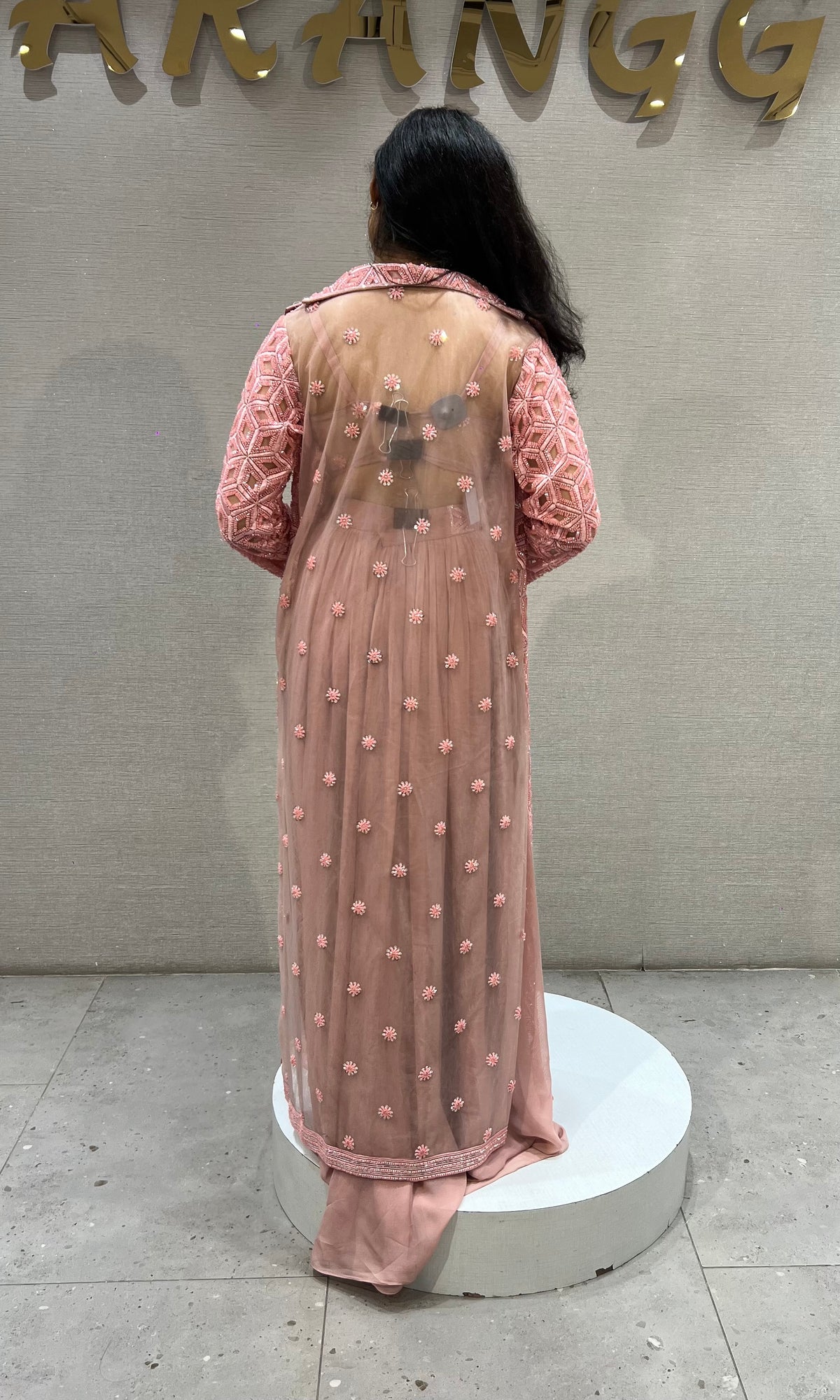 Onion Pink silk Embroidered Maxi Skirt with Cape Set