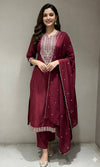 Maroon EMBROIDERED KURTA SET