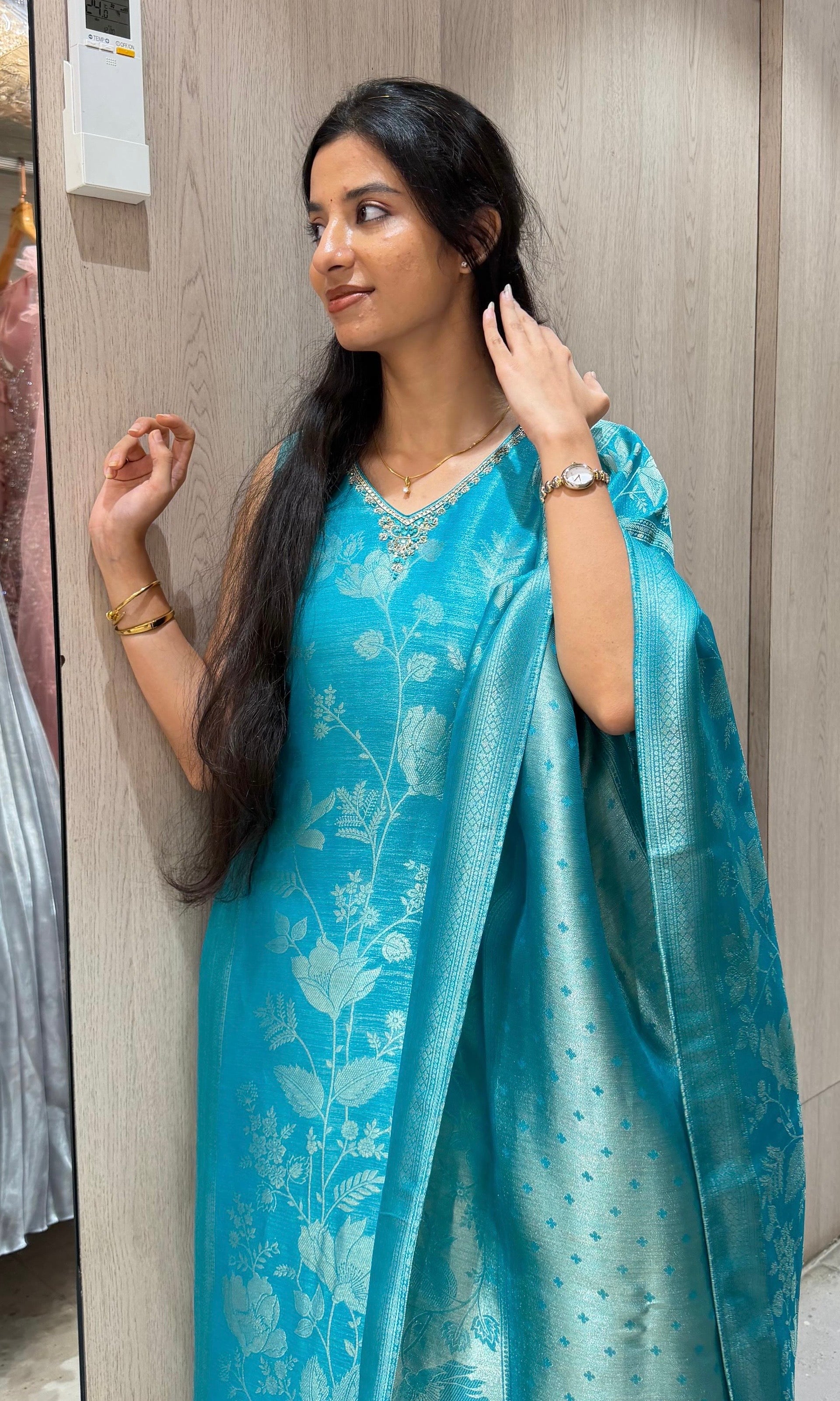 Rama blue banarasi kurta set with dupatta