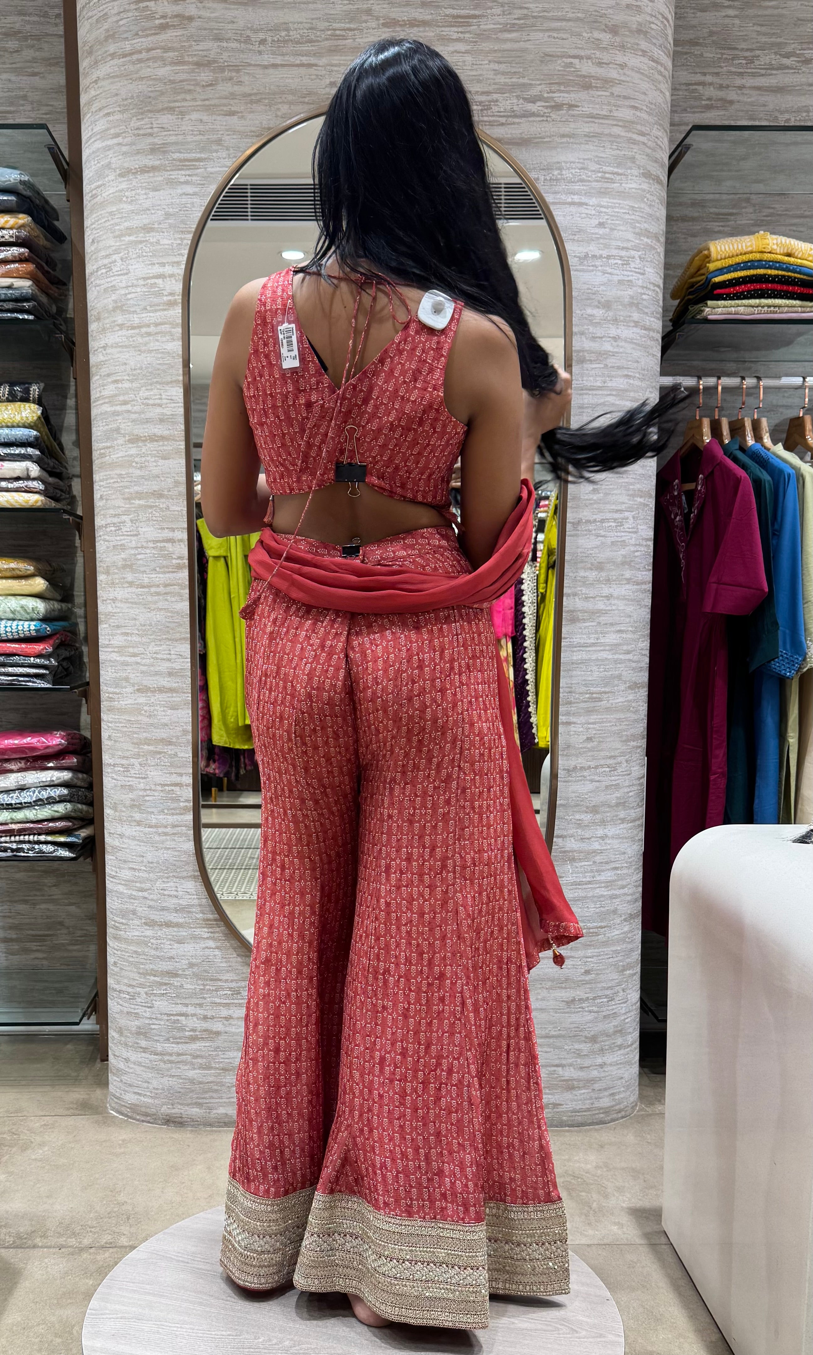 RUST EMBELLISHED BLOUSE WITH PLAZZO PANTS