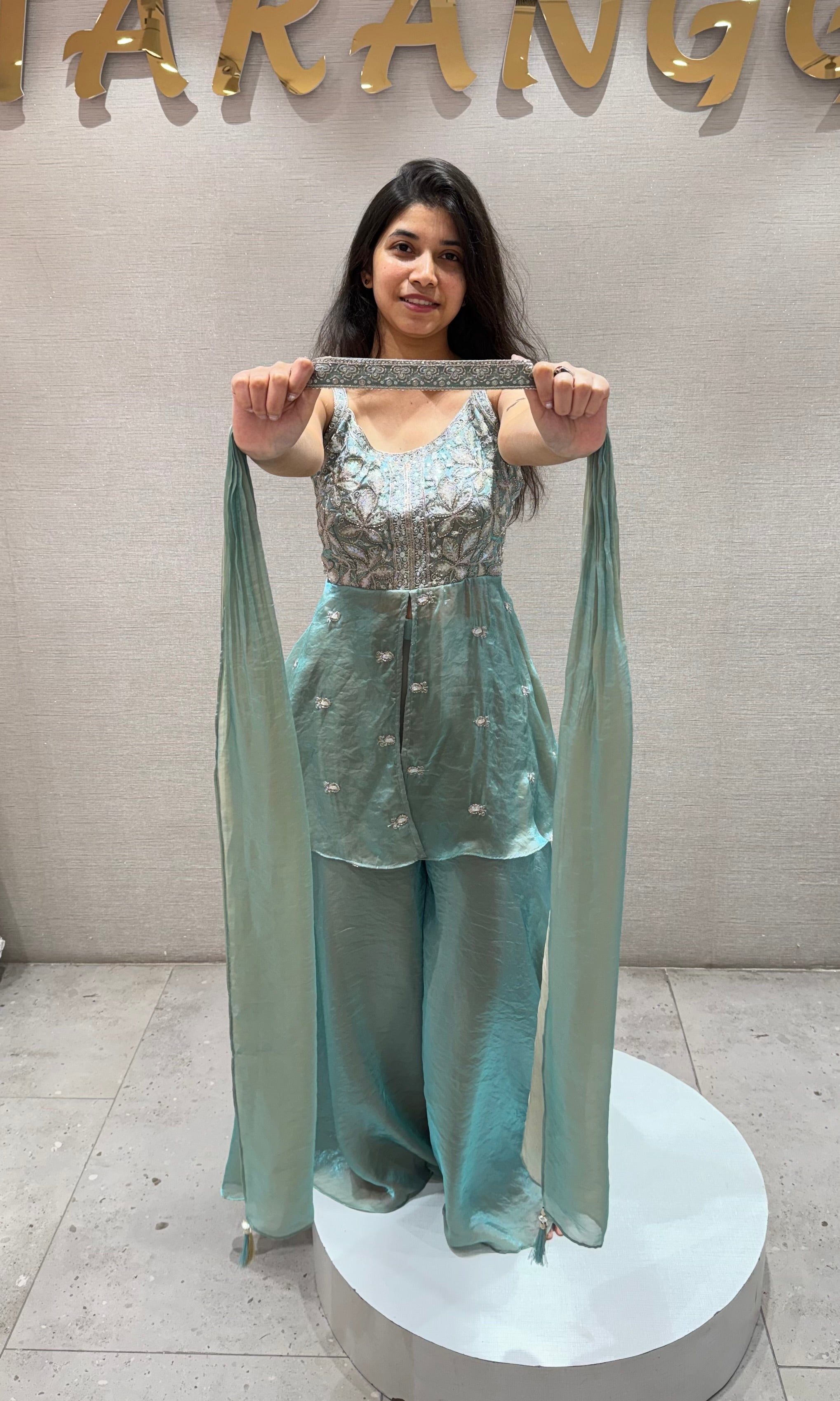 Sea blue embroidered peplum palazzo set
