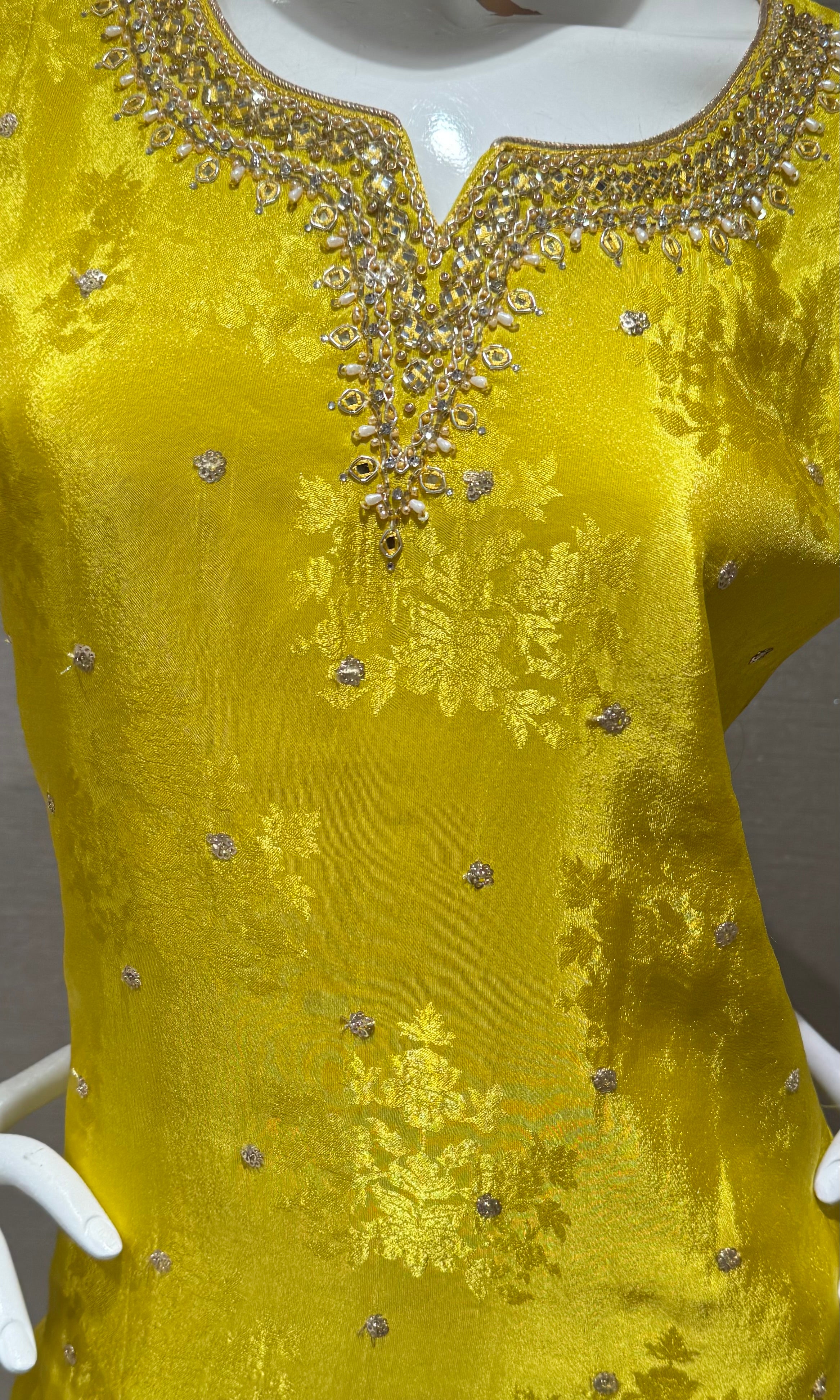 Yellow Floral Embroidery Salwar Kameez Kurta Set