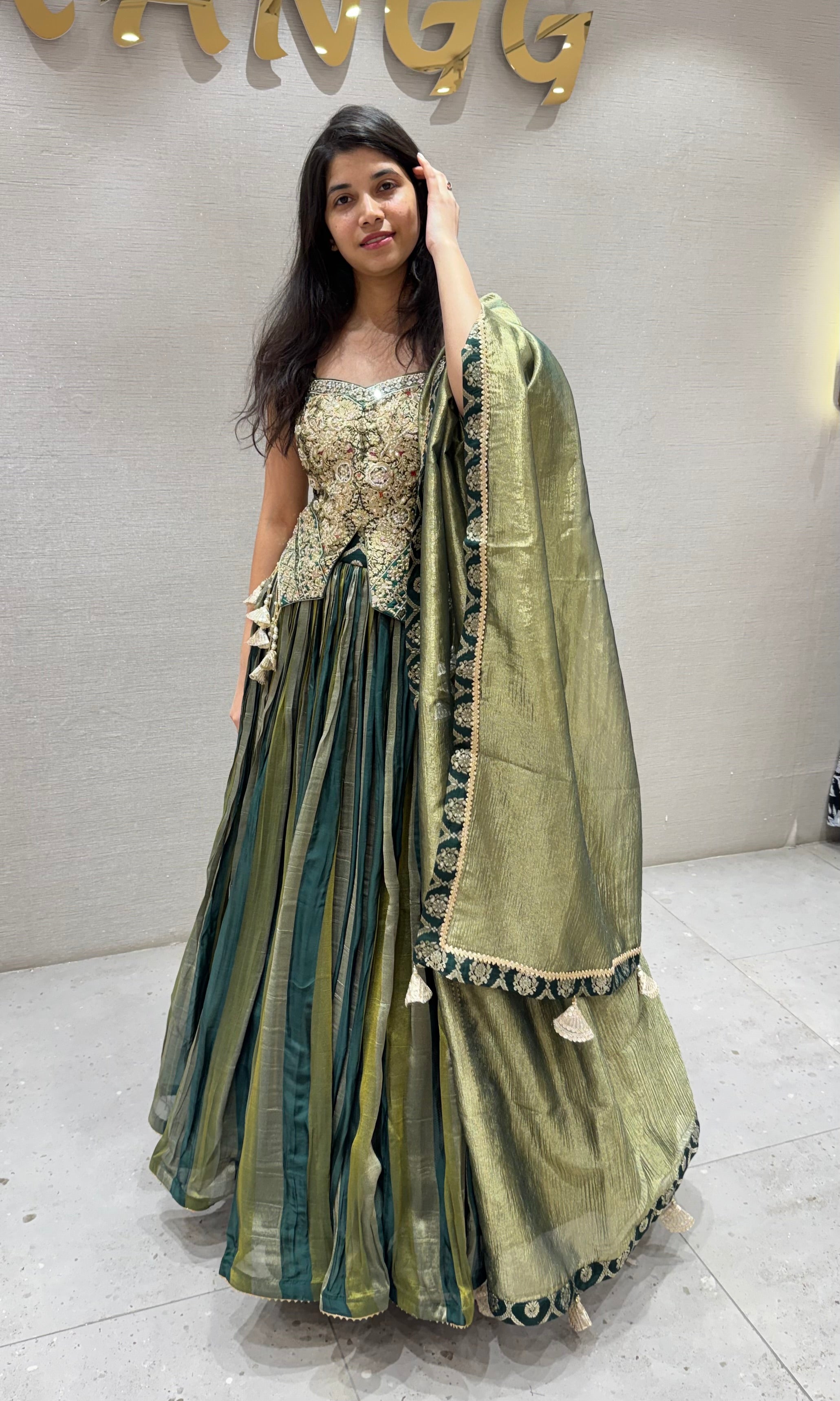 Green CORSET EMBROIDERED LEHENGA